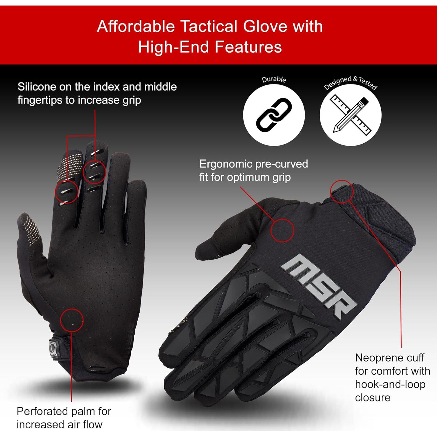 Guantes Tácticos MSR para Motocross y Paintball - Negro