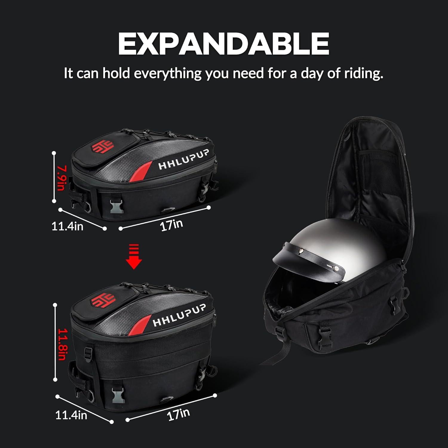 Bolsa de Asiento para Motocicleta HHLUPUP 38L Impermeable Roja