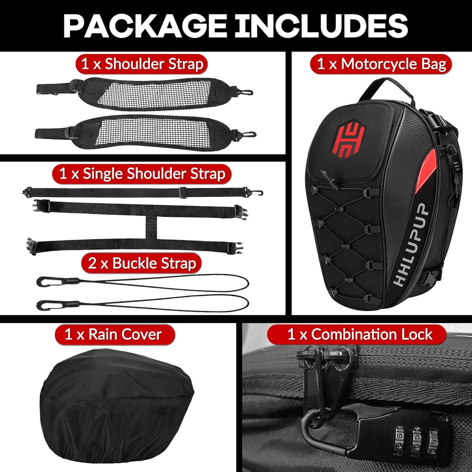 Bolsa de Asiento para Motocicleta HHLUPUP 38L Impermeable Roja