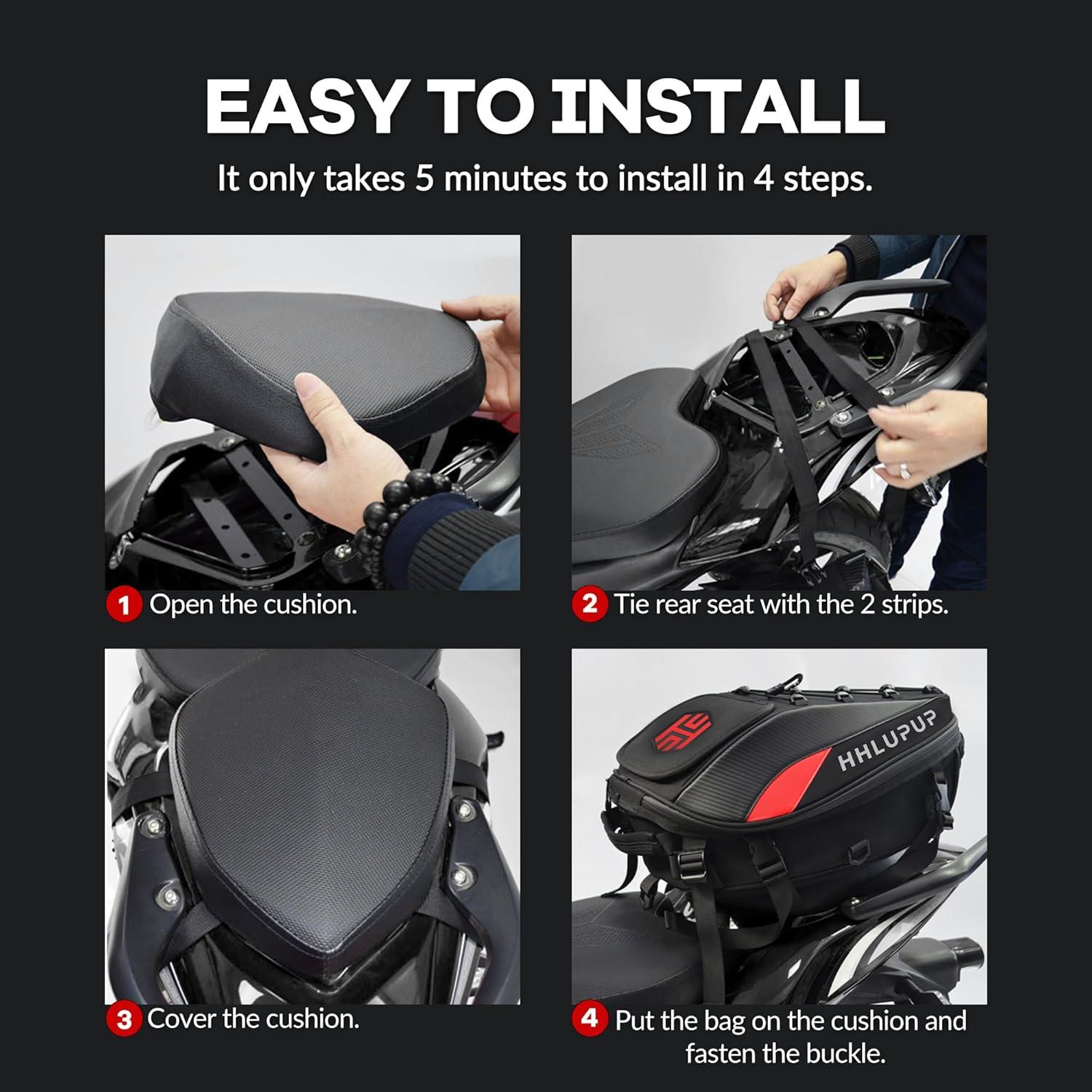 Bolsa de Asiento para Motocicleta HHLUPUP 38L Impermeable Roja