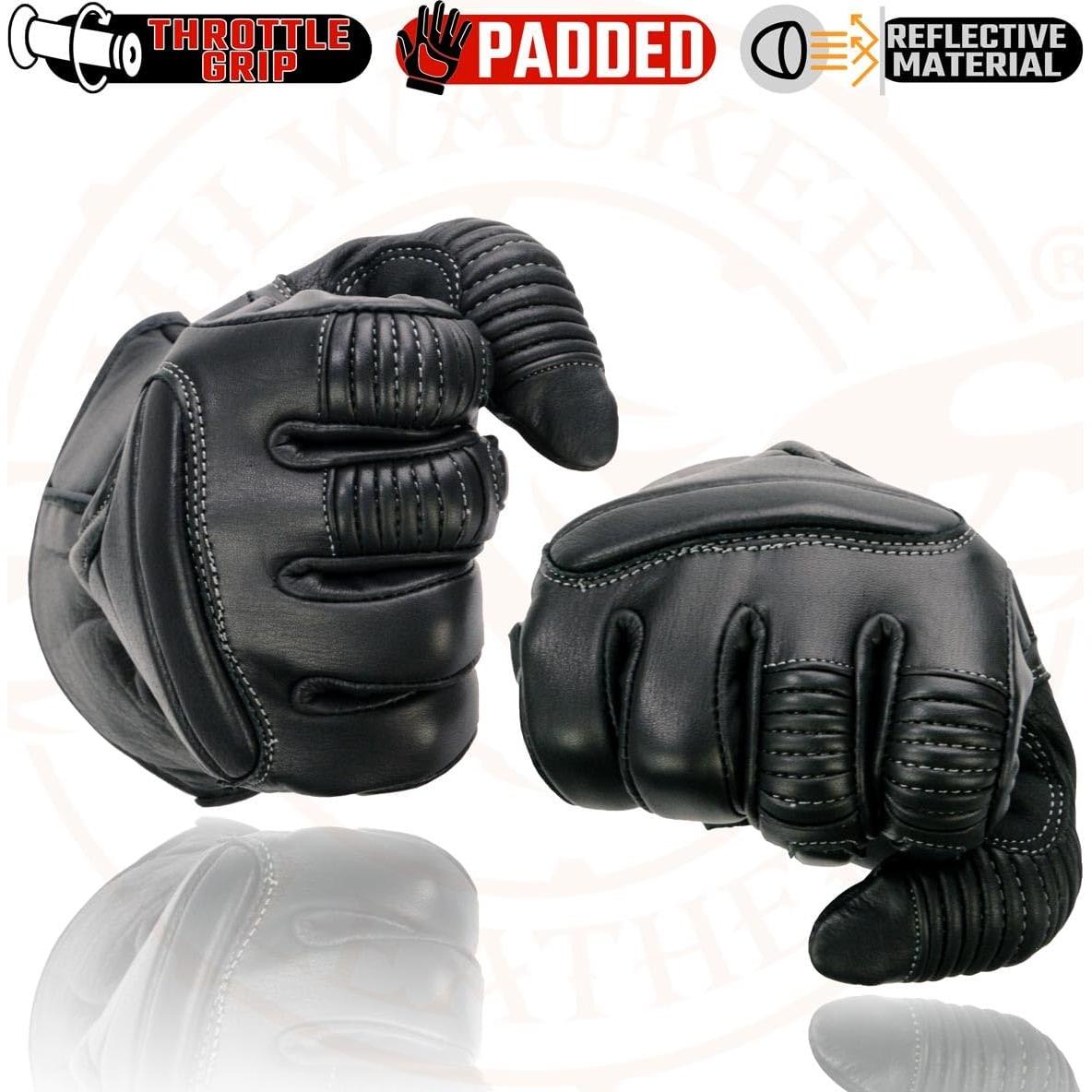 Guantes de Moto Milwaukee SH607 de Cuero Negro para Hombre