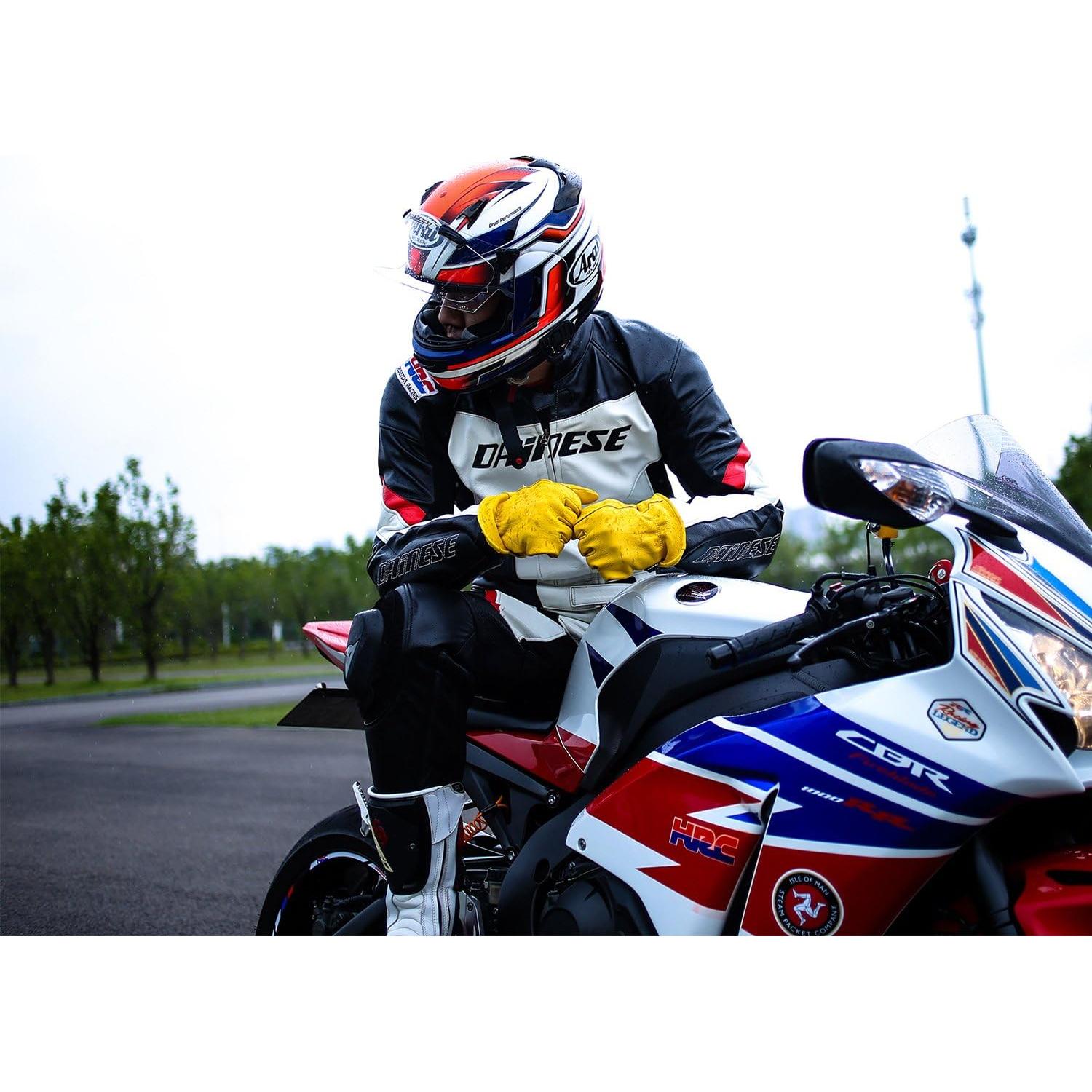 Guantes de motocicleta OZERO de cuero de ciervo - Mediano, Oro