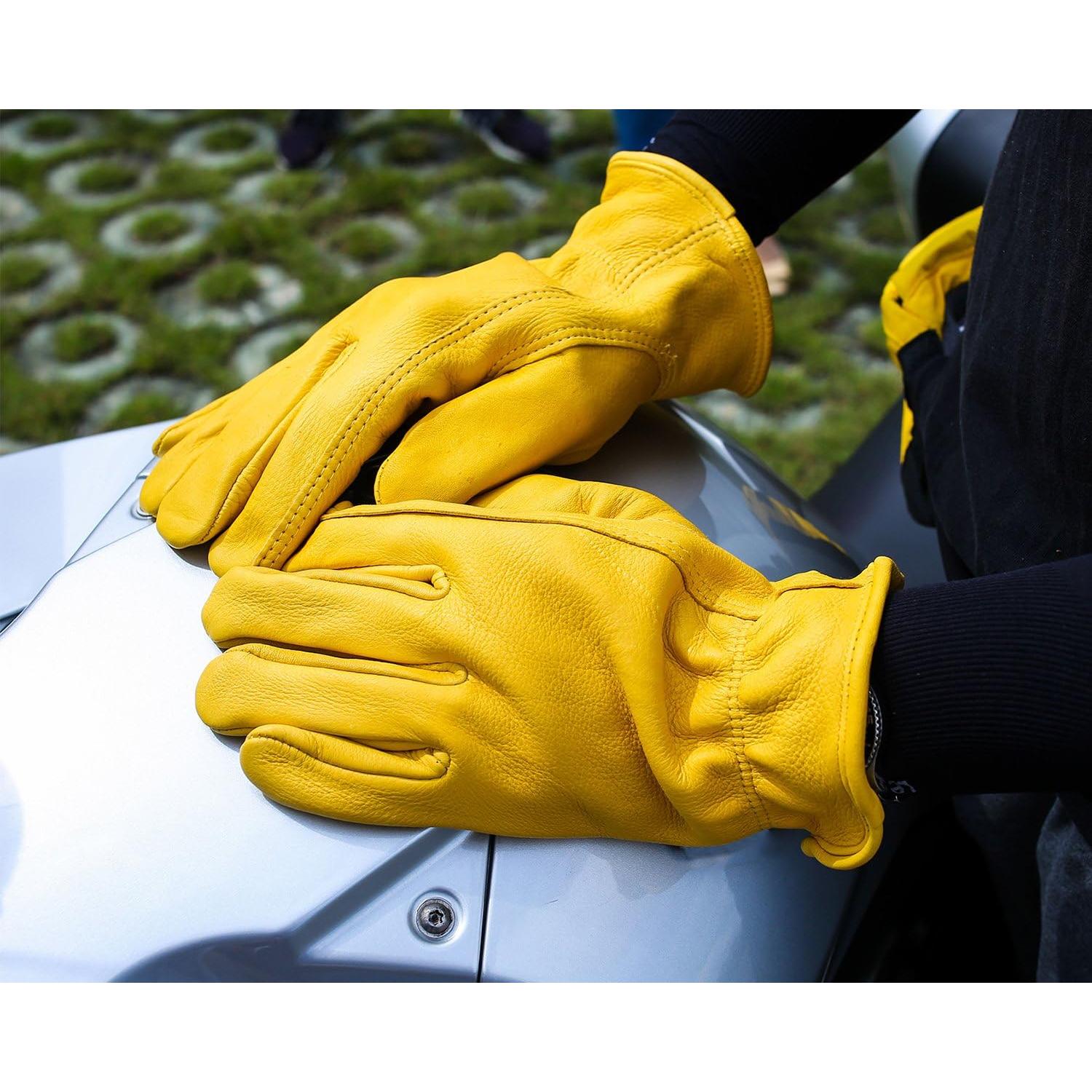 Guantes de motocicleta OZERO de cuero de ciervo - Mediano, Oro