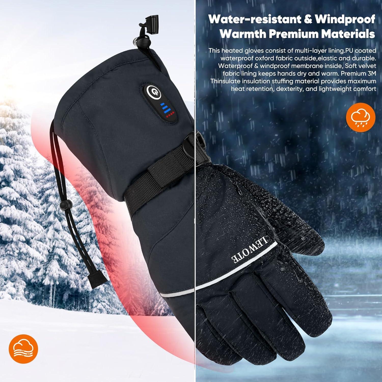Guantes Calentados LEWOTE XL Impermeables Táctiles para Esquí