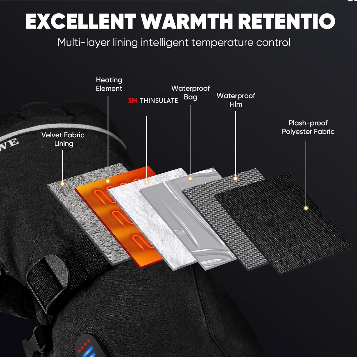 Guantes Calentados LEWOTE XL Impermeables Táctiles para Esquí