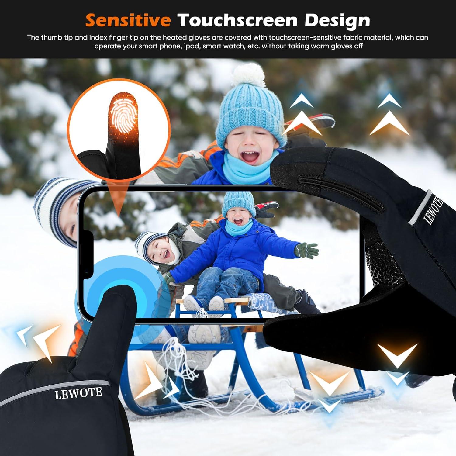 Guantes Calentados LEWOTE XL Impermeables Táctiles para Esquí