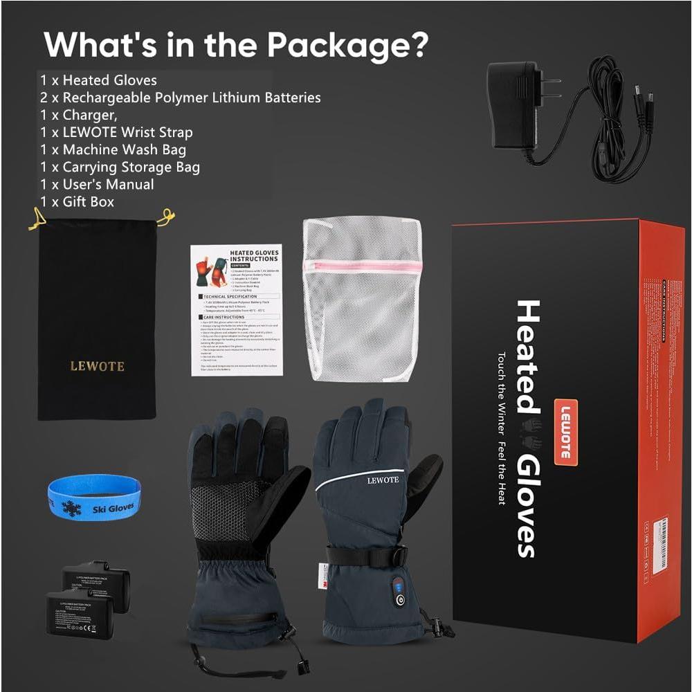 Guantes Calentados LEWOTE XL Impermeables Táctiles para Esquí