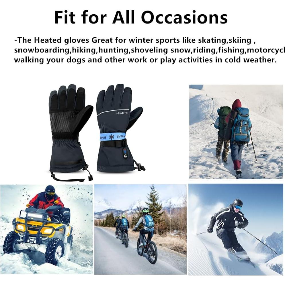 Guantes Calentados LEWOTE XL Impermeables Táctiles para Esquí