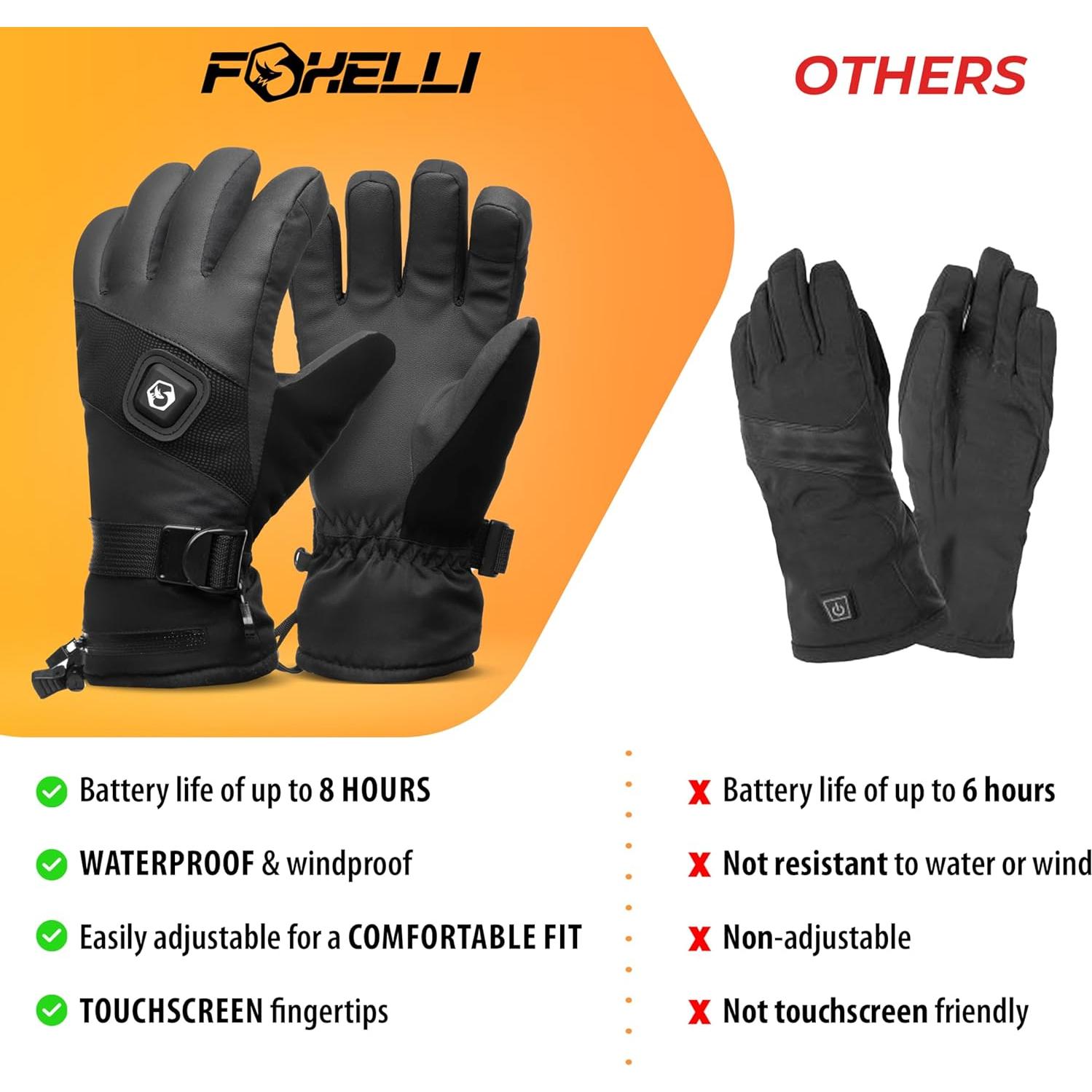 Guantes Calentados Foxelli Unisex - 3 Niveles de Calor, Impermeables