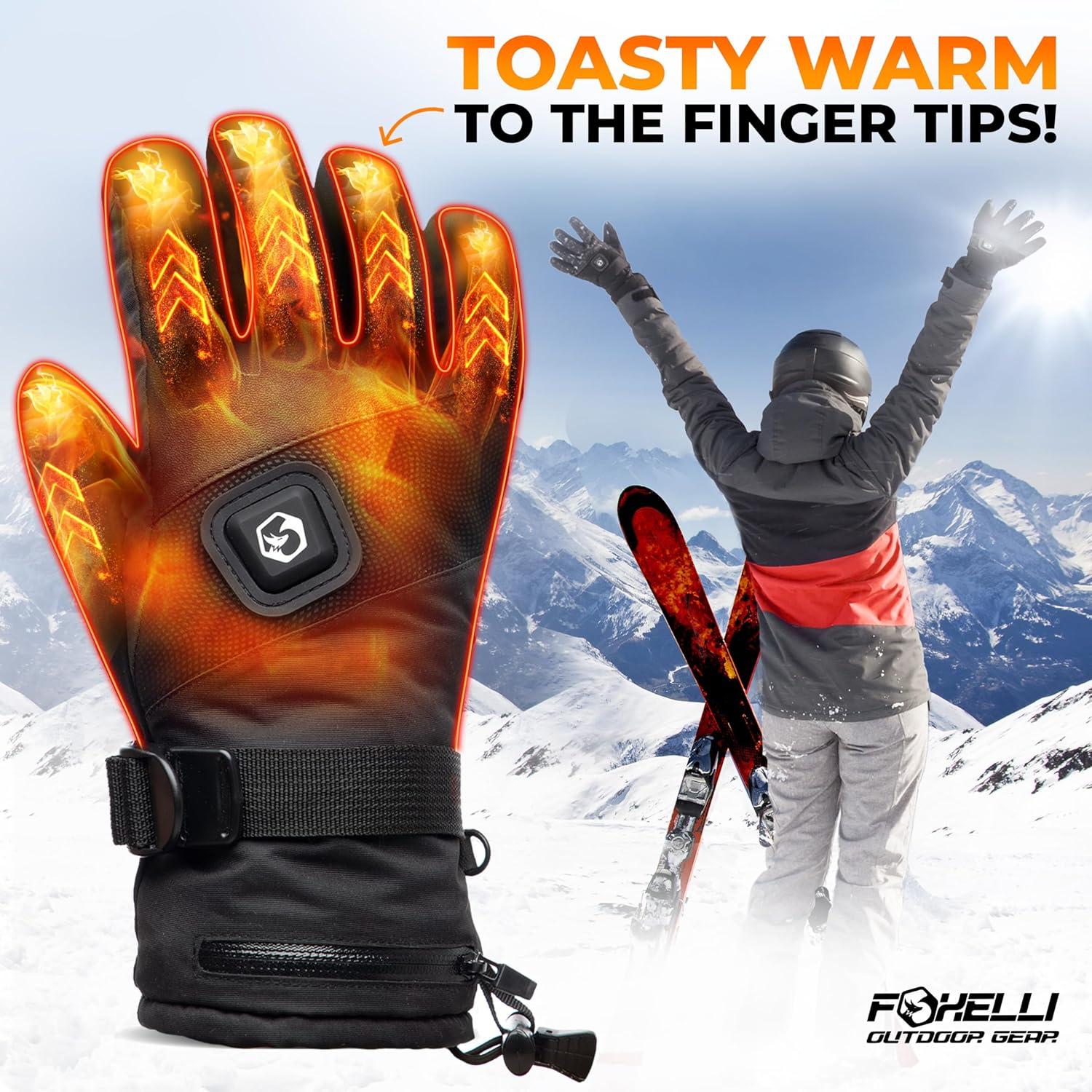 Guantes Calentados Foxelli Unisex - 3 Niveles de Calor, Impermeables