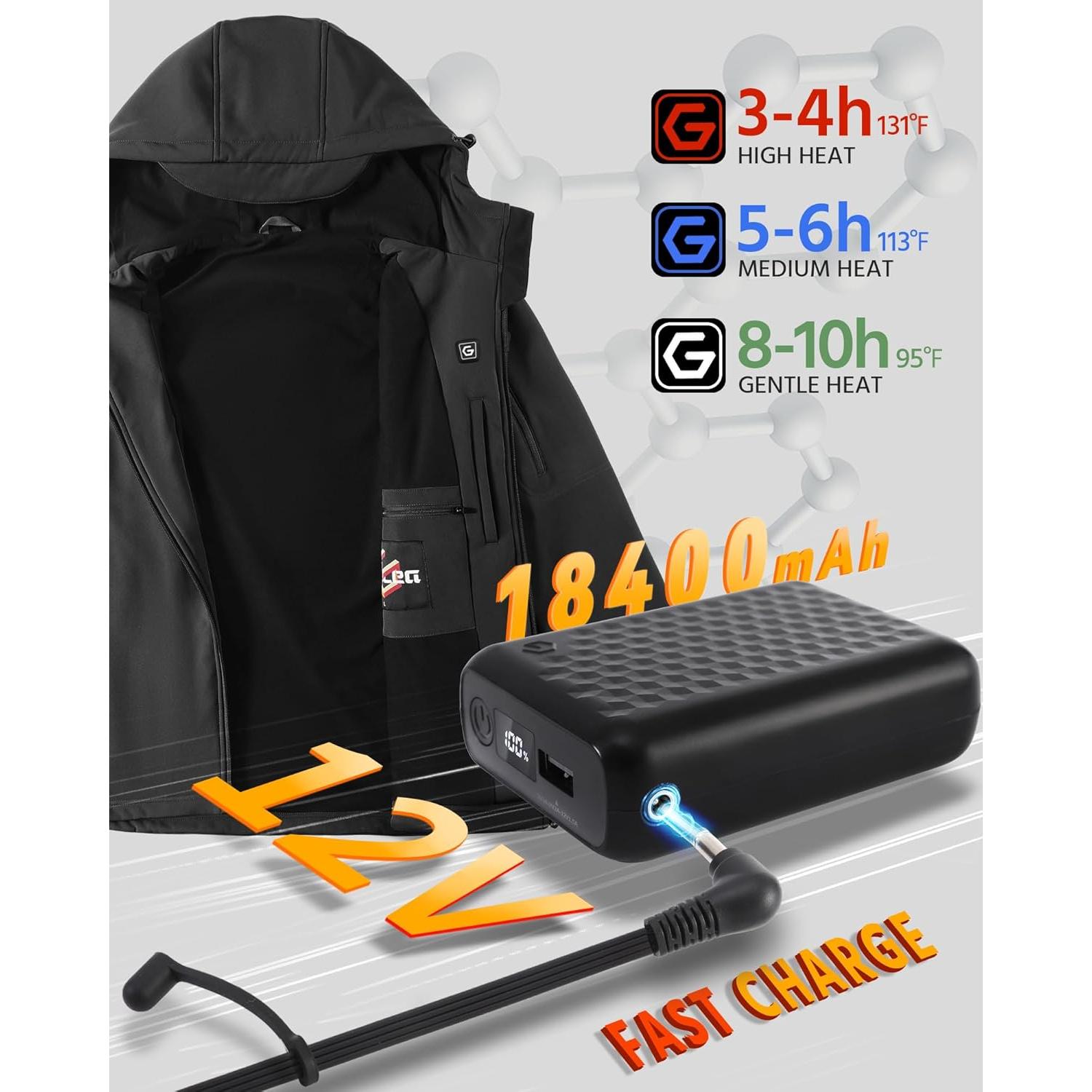 Chaqueta Calentada de Grafeno Wulcea para Hombres 12V 18400mAh