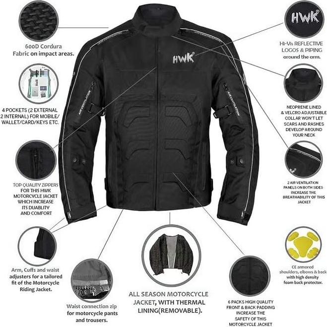Chaqueta de Motocicleta HWK Spyder Cordura 600D Roja Mediana