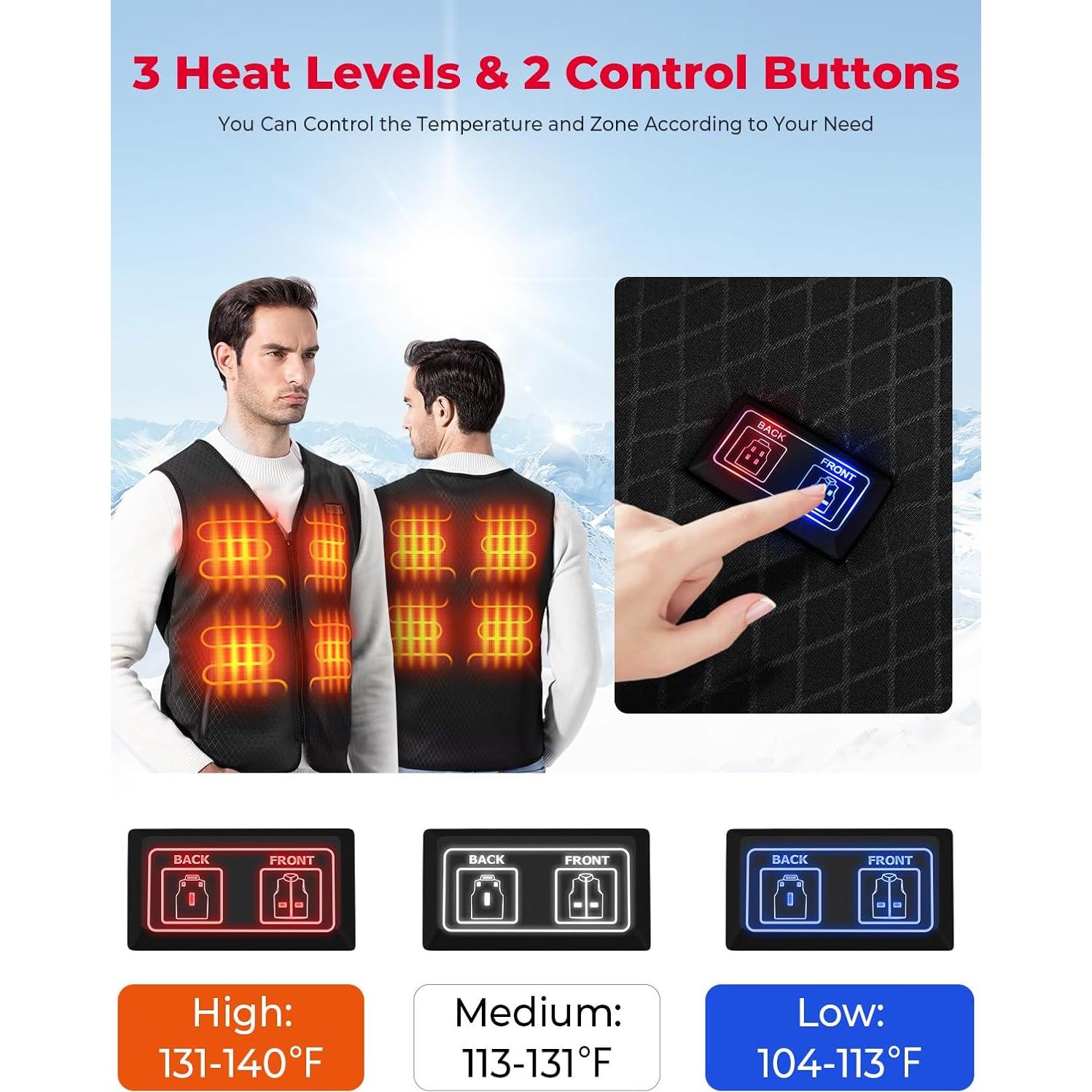 Chaleco Térmico KEMIMOTO para Hombres XL Negro 8 Zonas Calentamiento