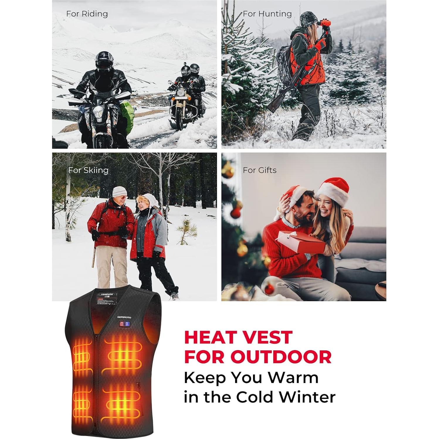 Chaleco Térmico KEMIMOTO para Hombres XL Negro 8 Zonas Calentamiento