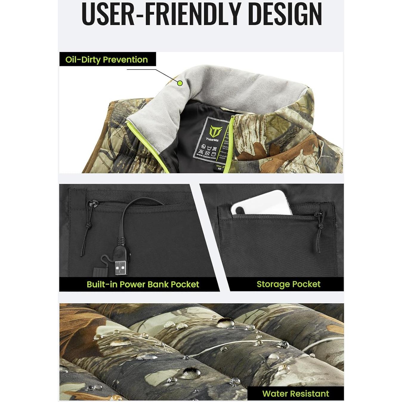 Chaleco calefaccionado TIDEWE para hombres 3XL Camo Next