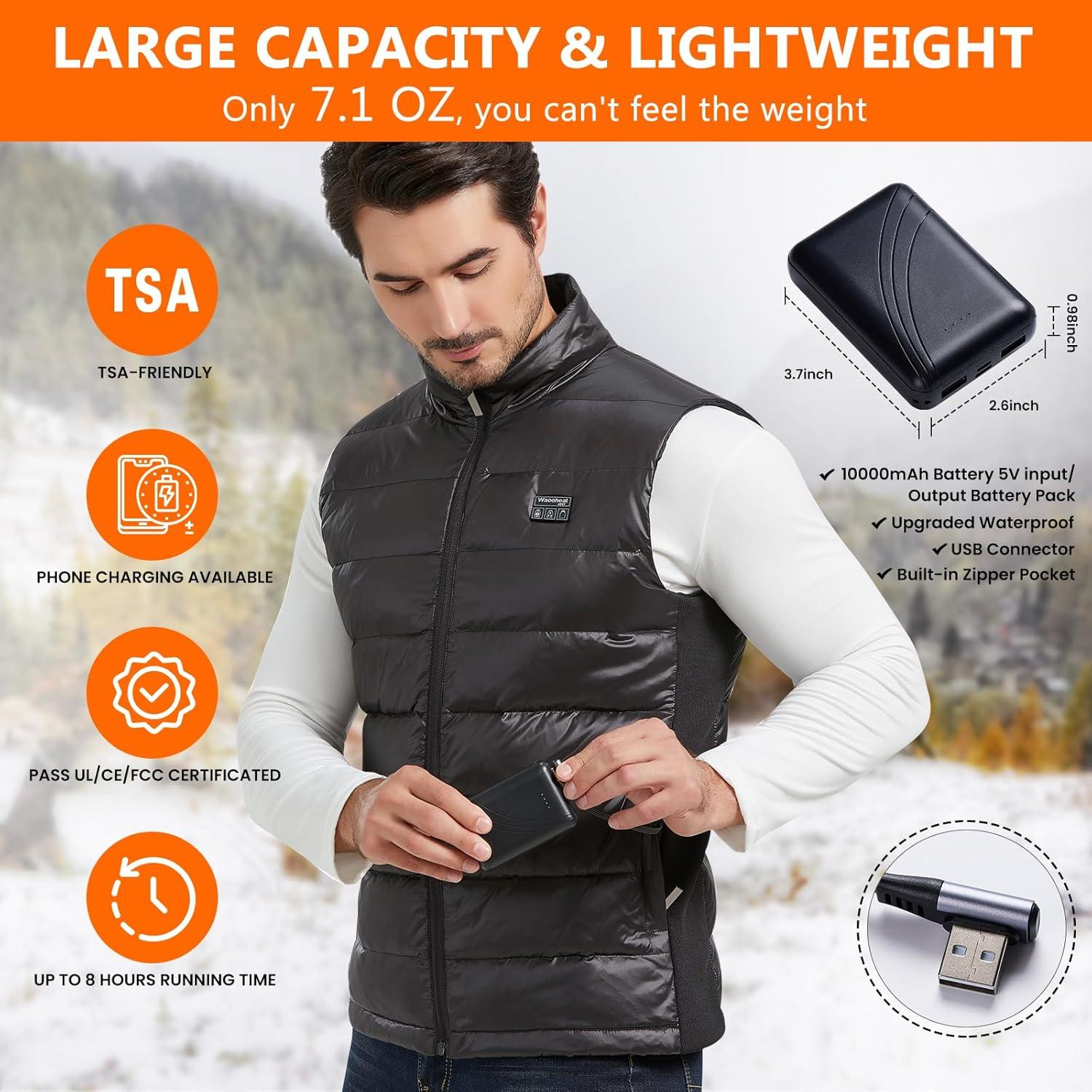 Chaleco Térmico Ligero KEKELAN Hombre USB Calefacción 10000mAh