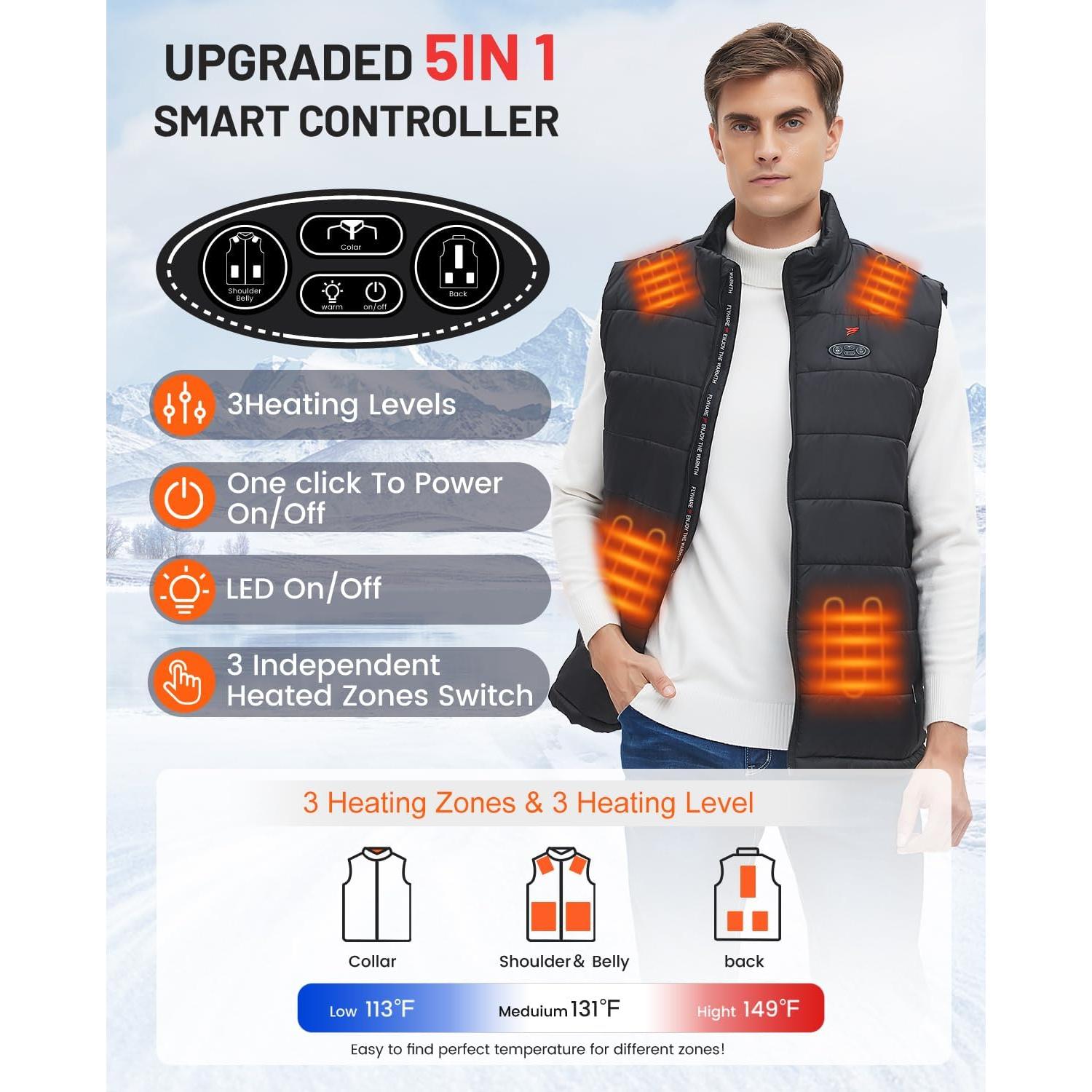 Chaleco Térmico Eléctrico Flyhare para Hombres con Batería 7.4V