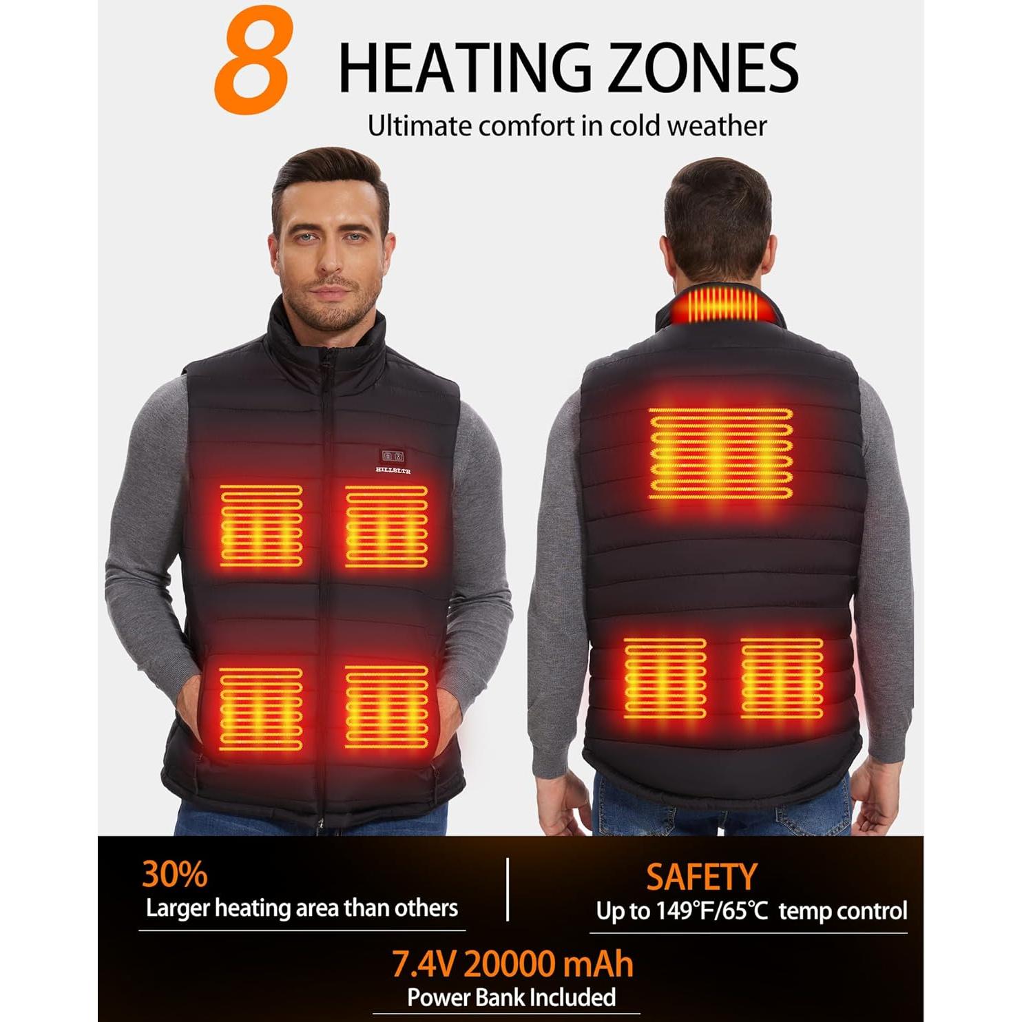 Chaleco Térmico Eléctrico Hombre R-TAX 20000mAh 8 Zonas Calor