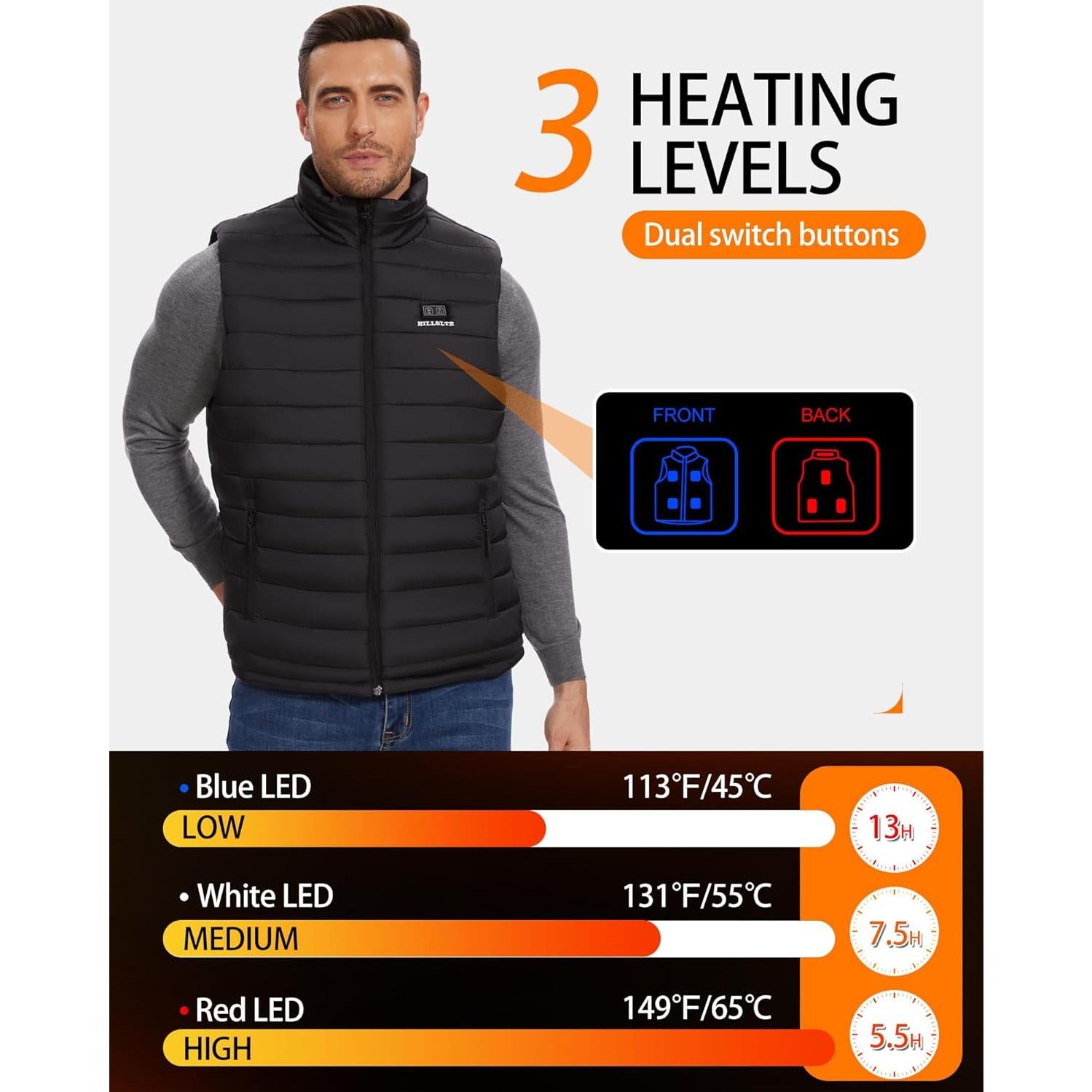 Chaleco Térmico Eléctrico Hombre R-TAX 20000mAh 8 Zonas Calor