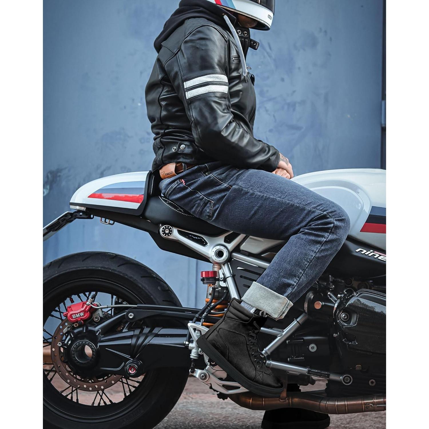 Botas de Motocicleta de Cuero BORLENI XZ006 Negras 11