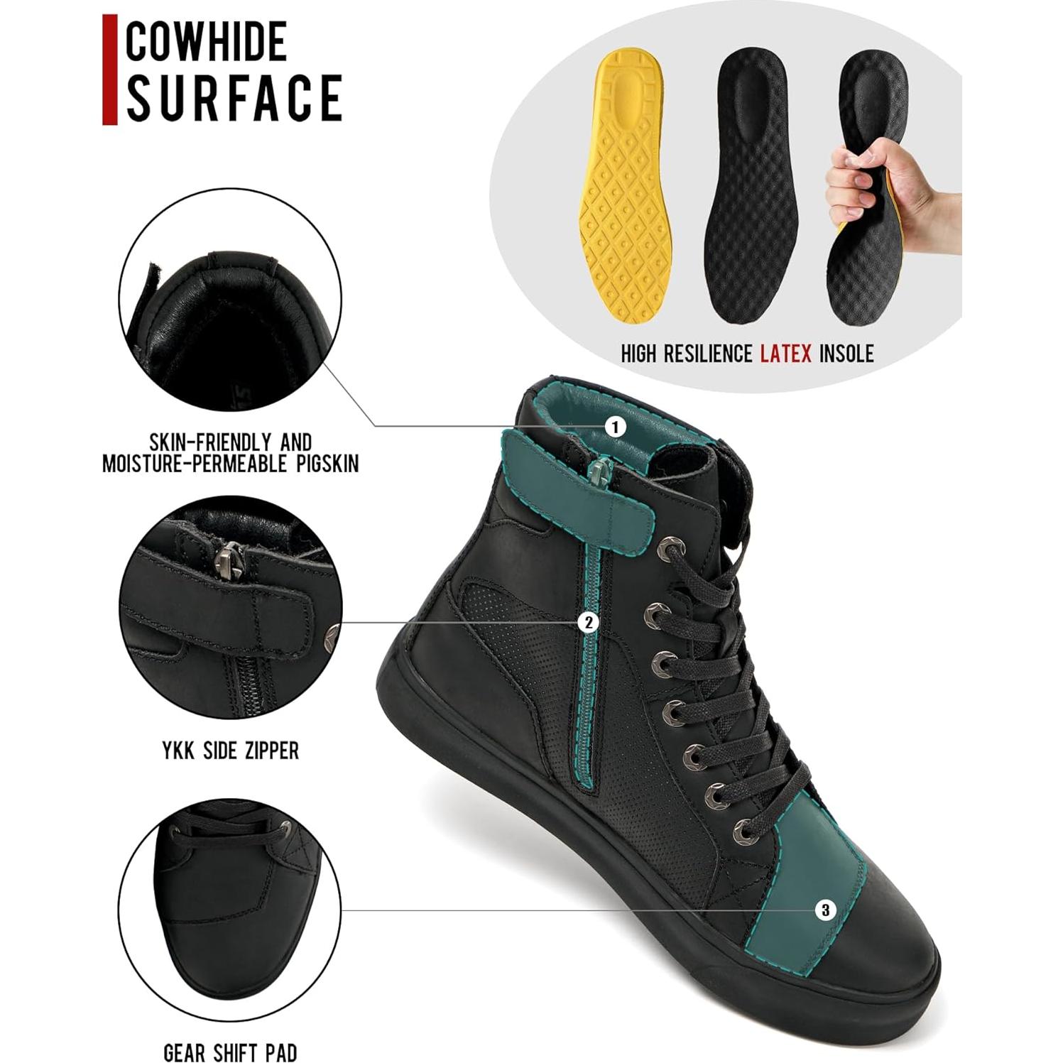 Botas de Motocicleta de Cuero BORLENI XZ006 Negras 11