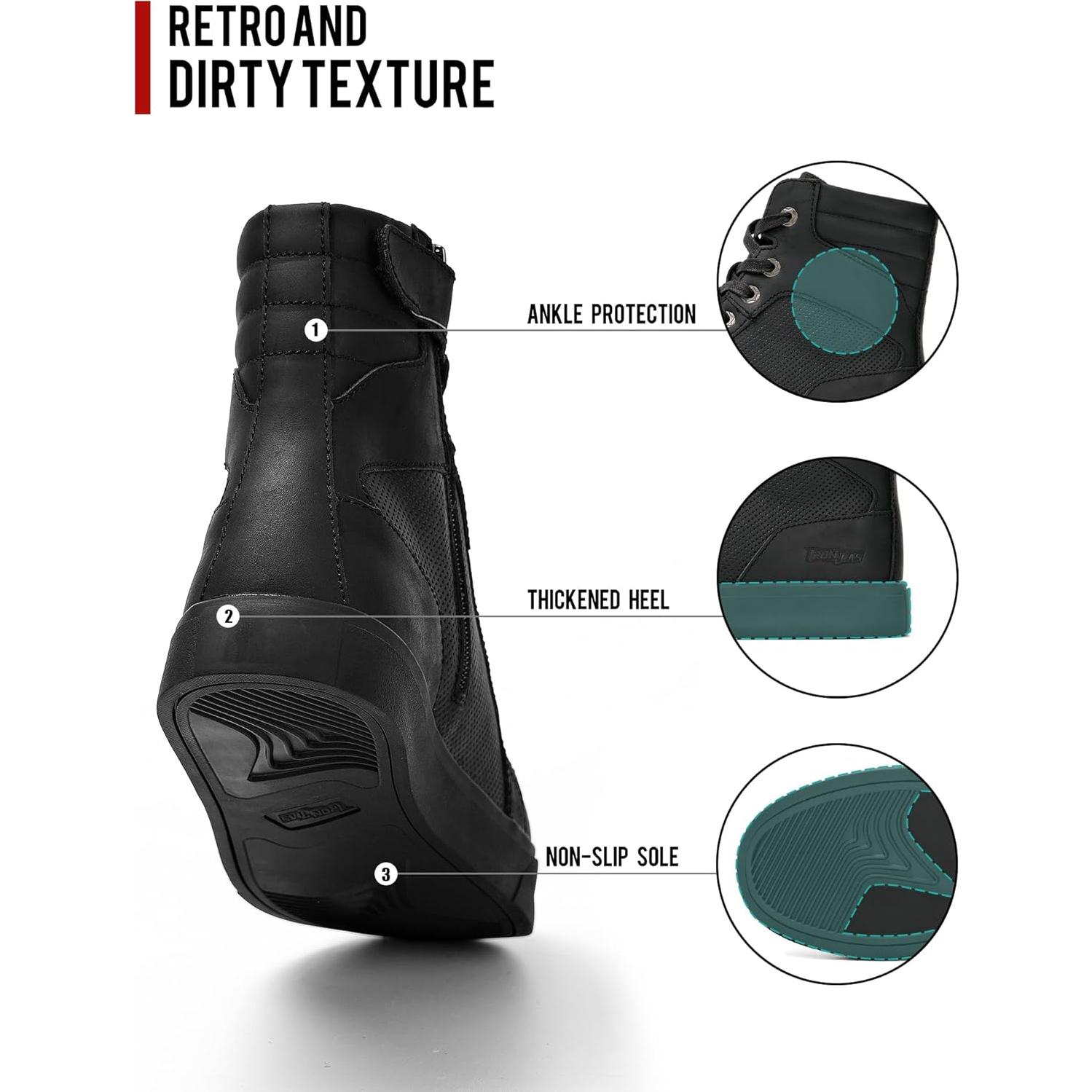 Botas de Motocicleta de Cuero BORLENI XZ006 Negras 11