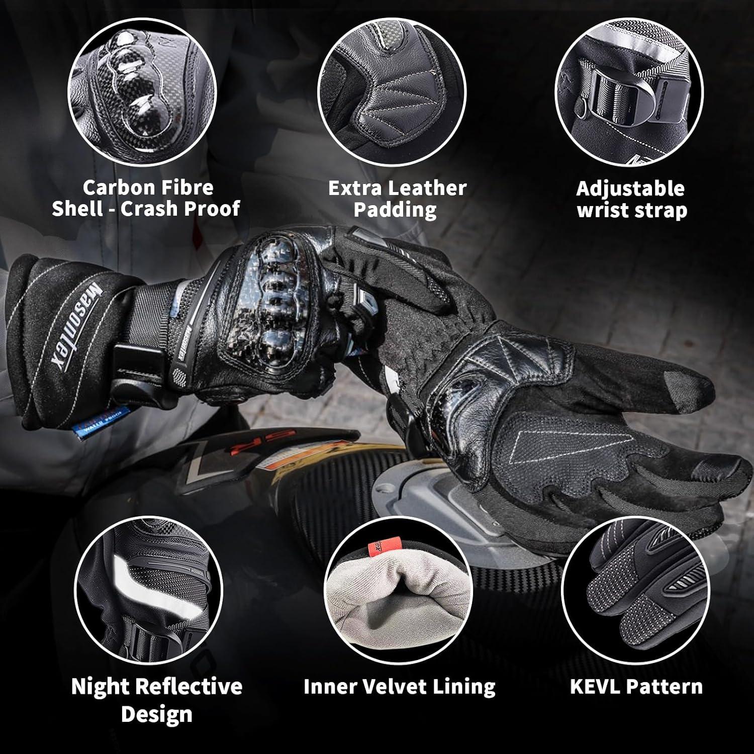 Guantes de Motocicleta Masontex XL Impermeables Táctiles Negro