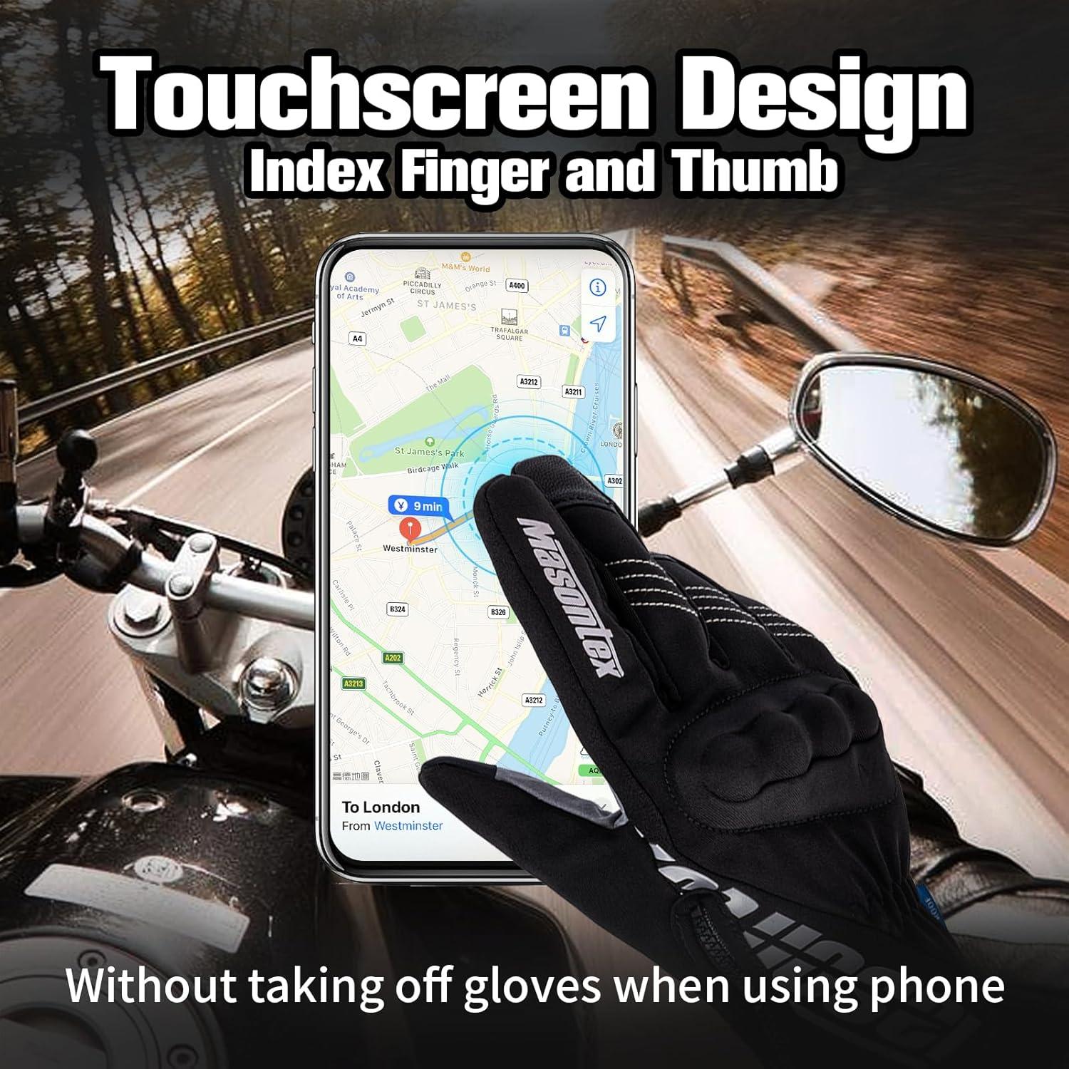 Guantes de Motocicleta Masontex XL Impermeables Táctiles Negro