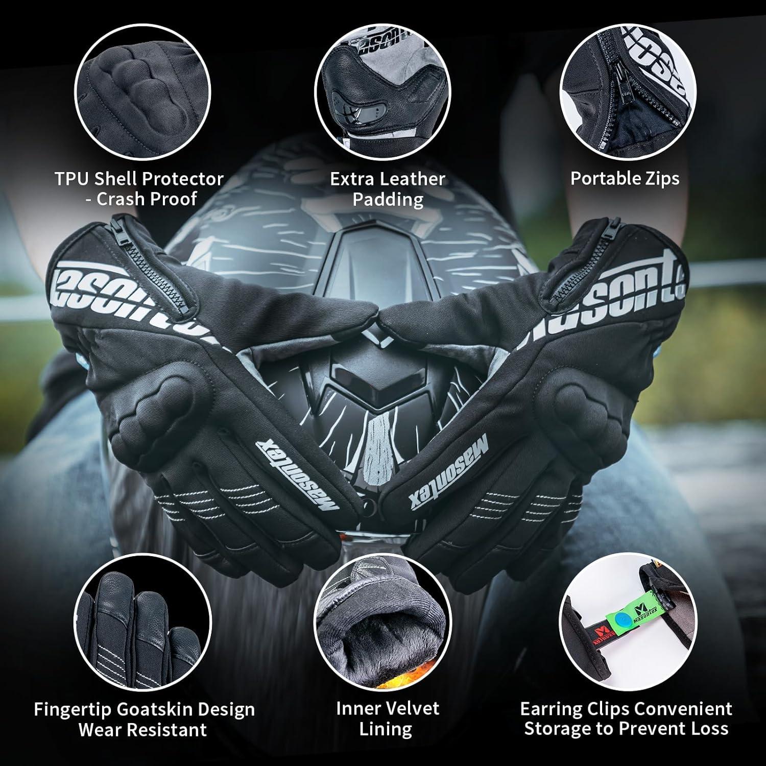 Guantes de Motocicleta Masontex XL Impermeables Táctiles Negro