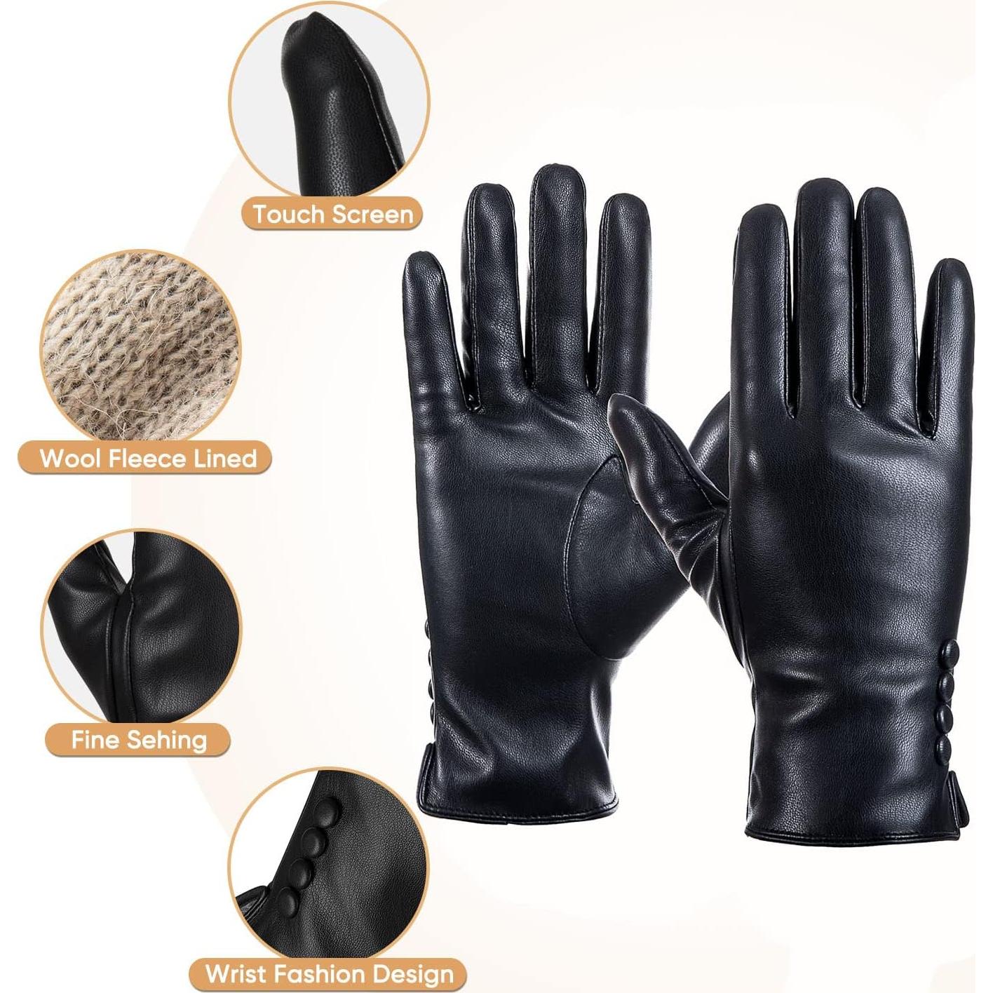 Guantes de Cuero PU Alepo para Mujeres Térmicos Pantalla Táctil
