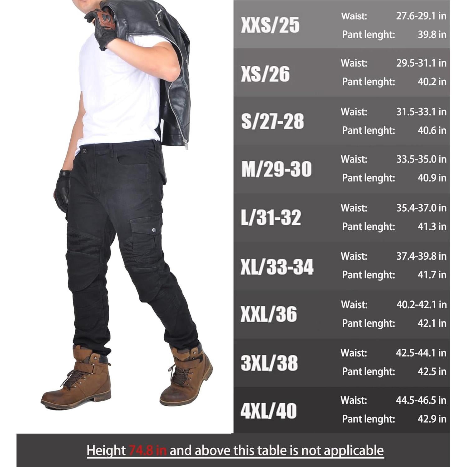 Jeans de Motocicleta para Hombre con Almohadillas - Negro