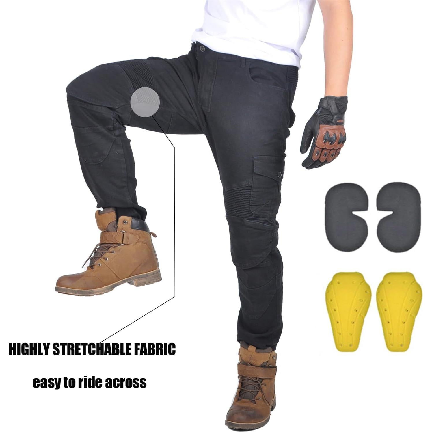 Jeans de Motocicleta para Hombre con Almohadillas - Negro