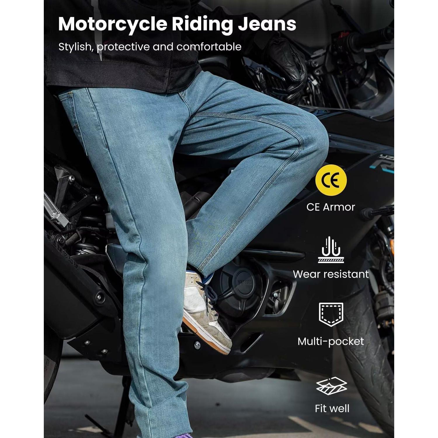Pantalones de Motocicleta ILM PJN1 con Armadura CE Azul Claro