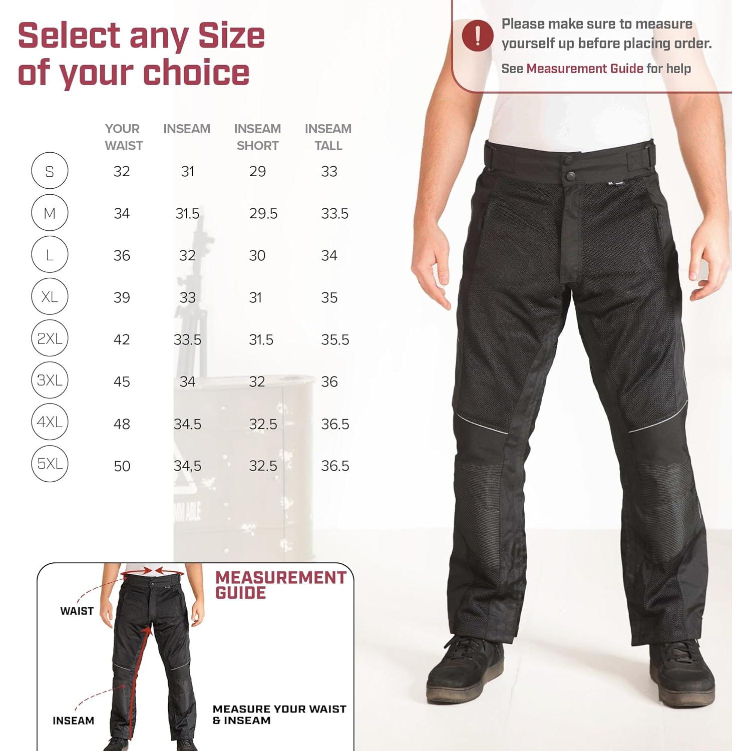 Pantalones de Malla para Motocicleta Hombre 34W x 32L Negro