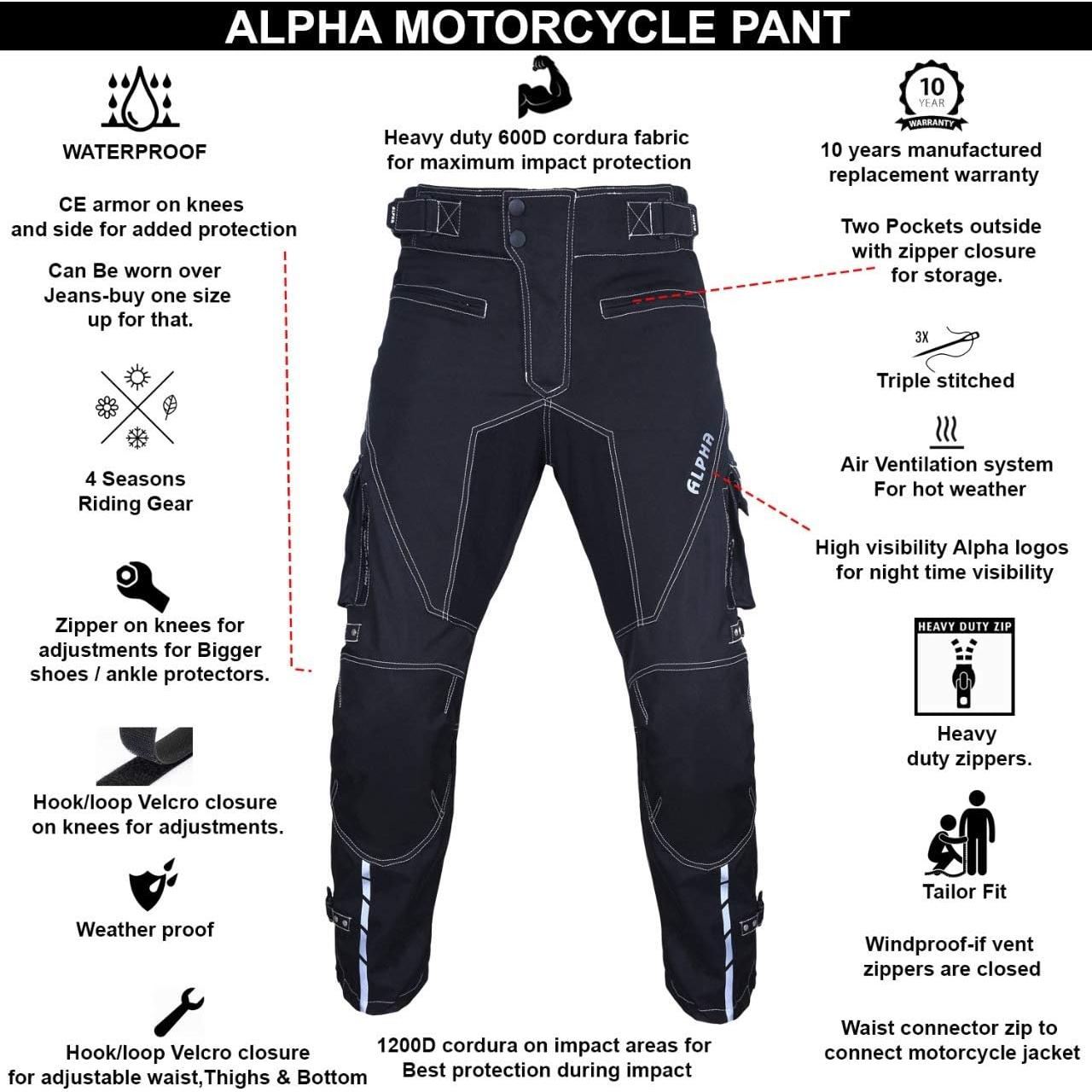 Pantalones de Motocross Alpha Cycle Gear 40W x 30L Negro