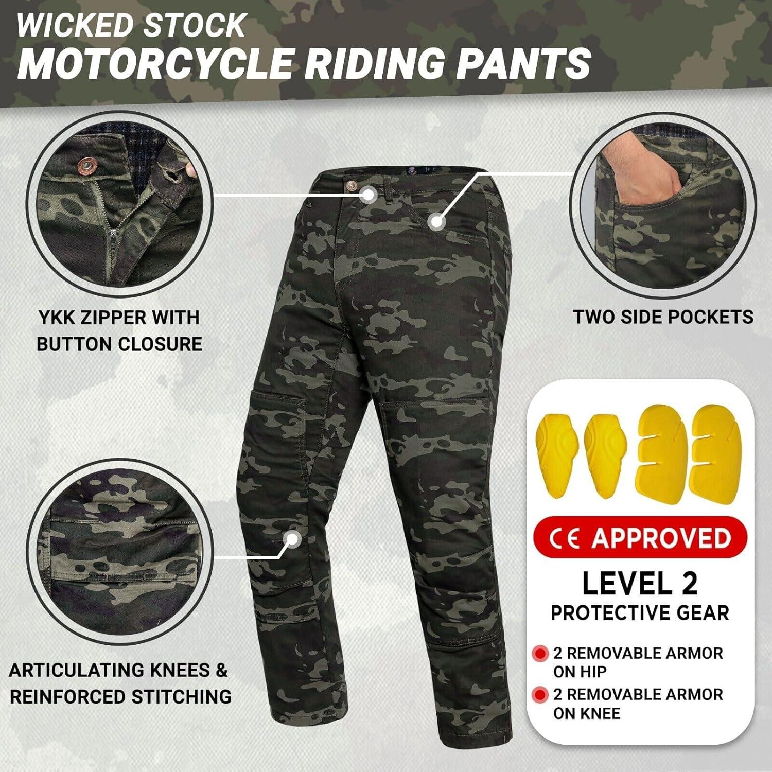 Pantalones de Motocicleta WICKEDSTOCK CE Nivel 2 Tácticos