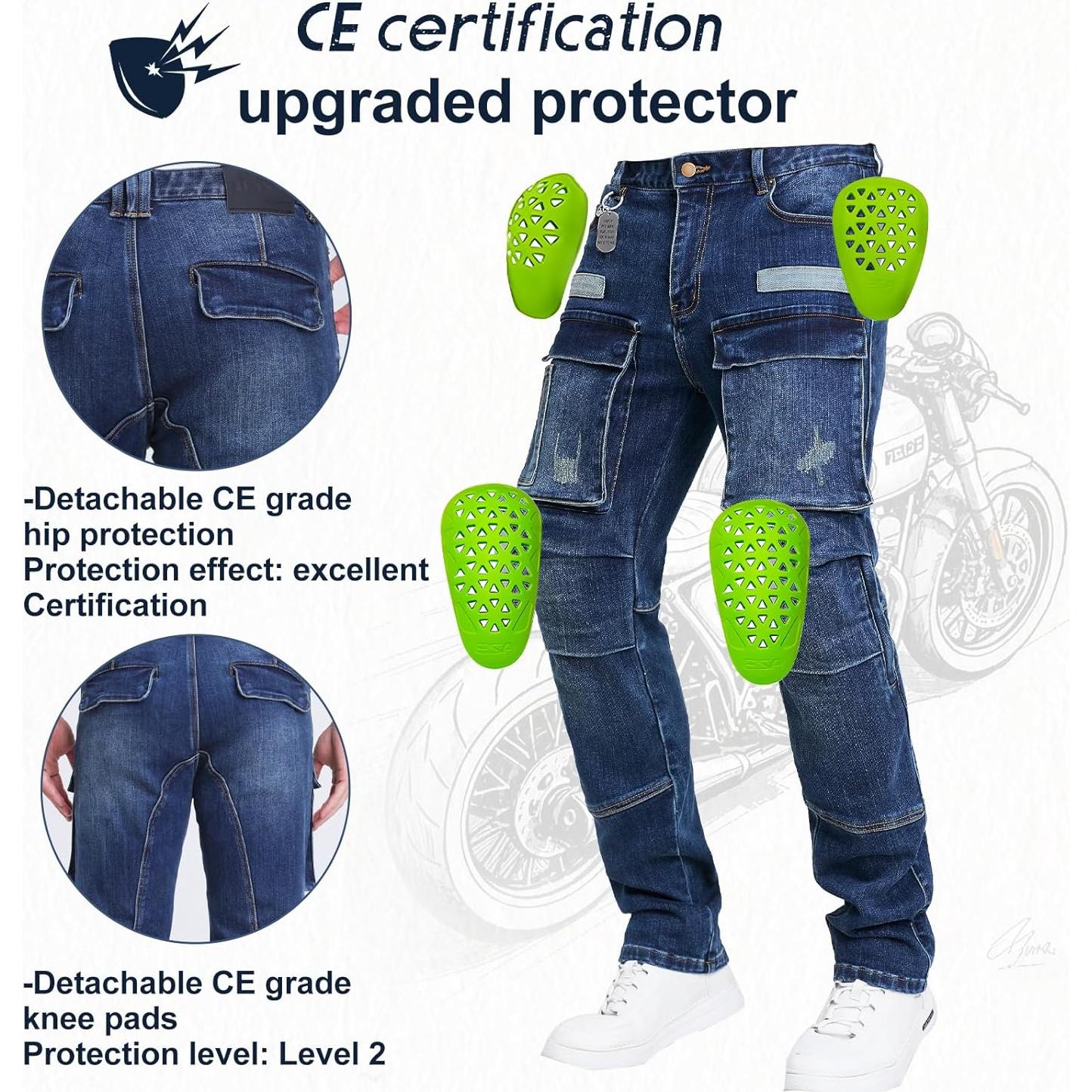 Pantalones de Motocicleta para Hombres Gwj - Denim 14 oz Azul