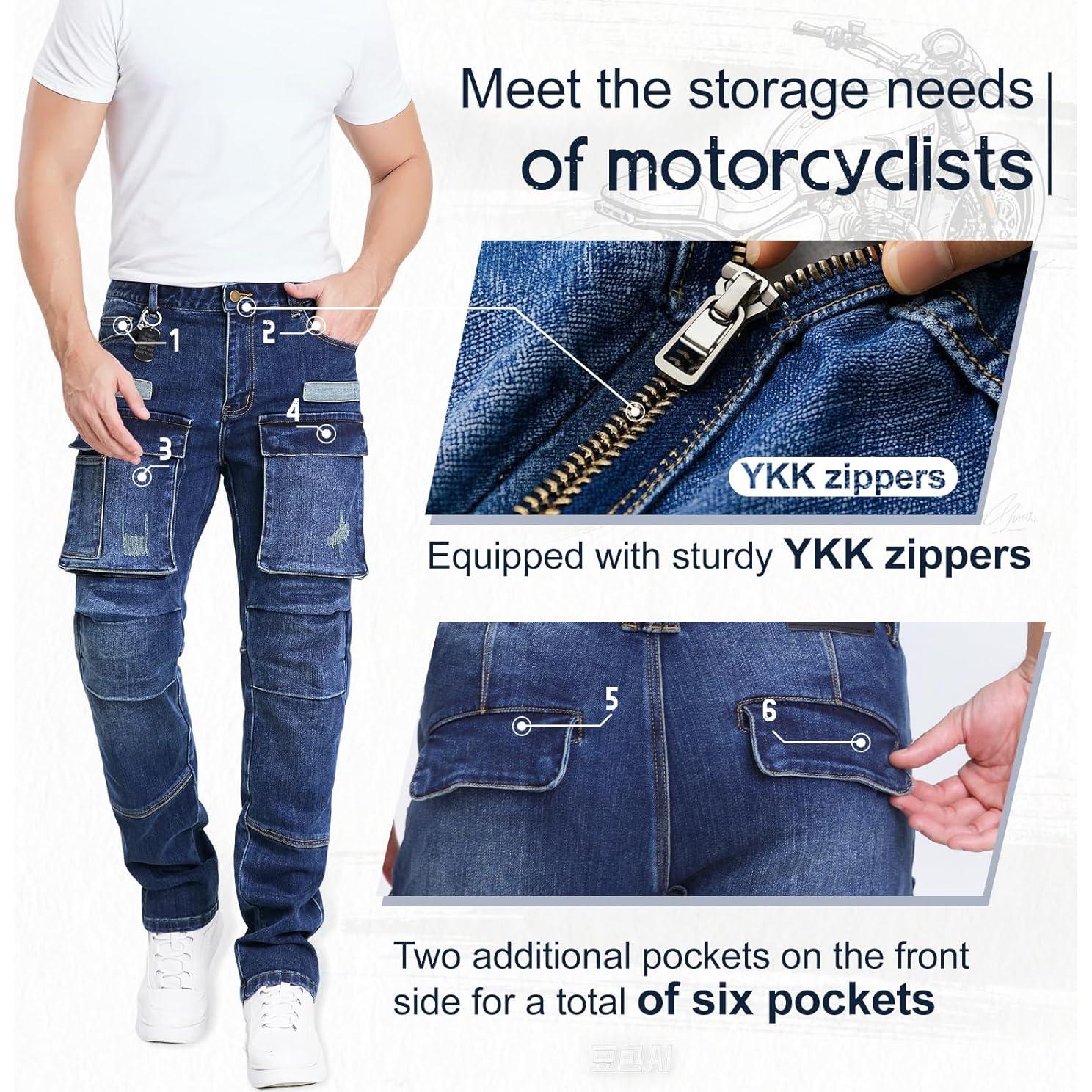 Pantalones de Motocicleta para Hombres Gwj - Denim 14 oz Azul