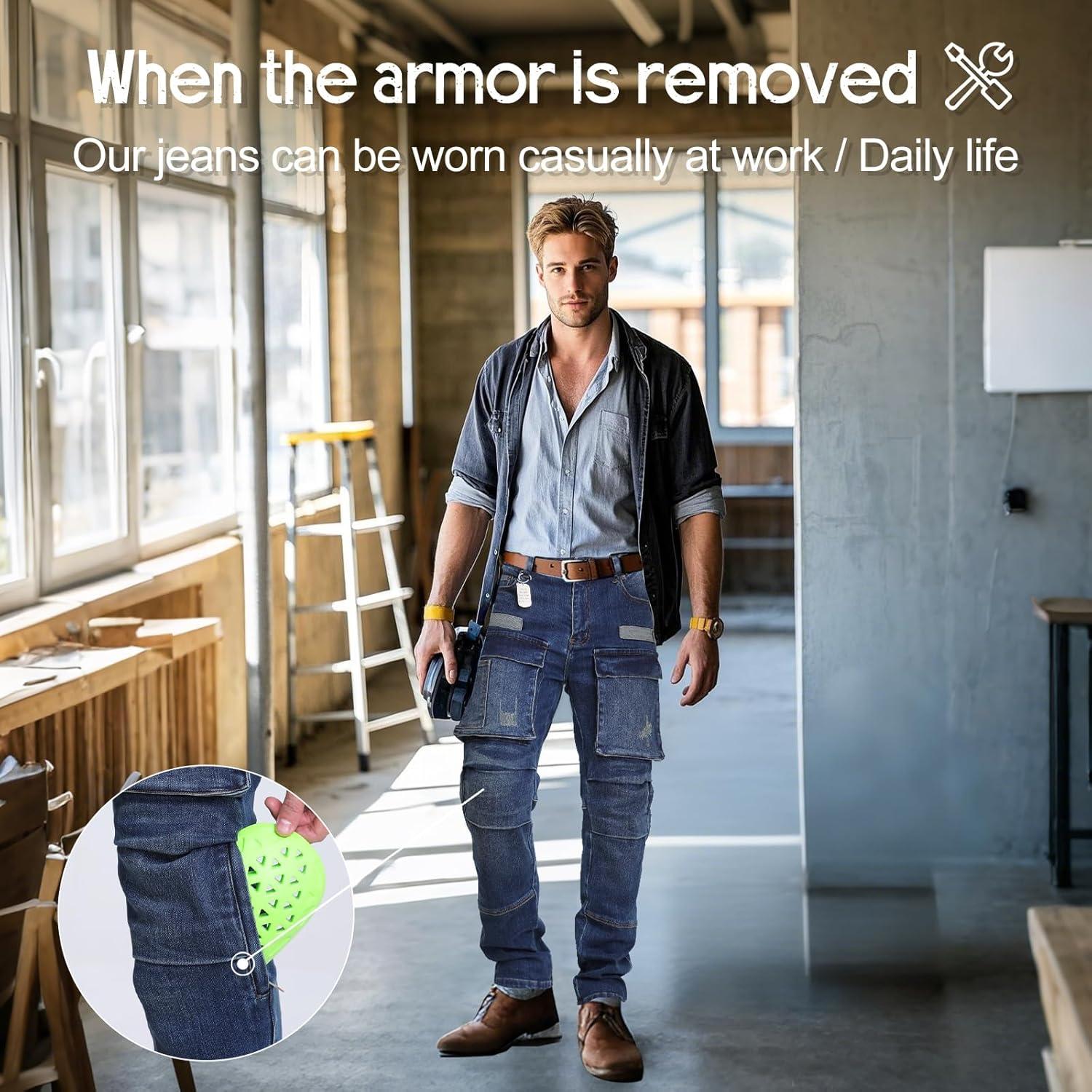 Pantalones de Motocicleta para Hombres Gwj - Denim 14 oz Azul