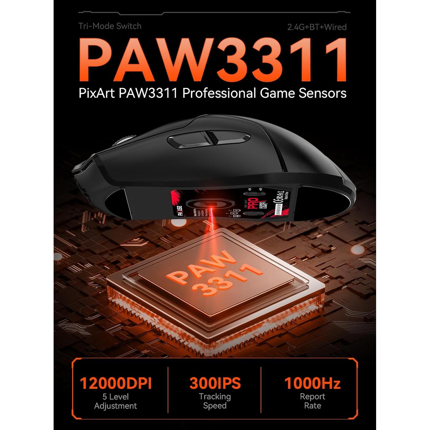 Ratón Gaming Inalámbrico FMOUSE M501 12000 DPI RGB Negro