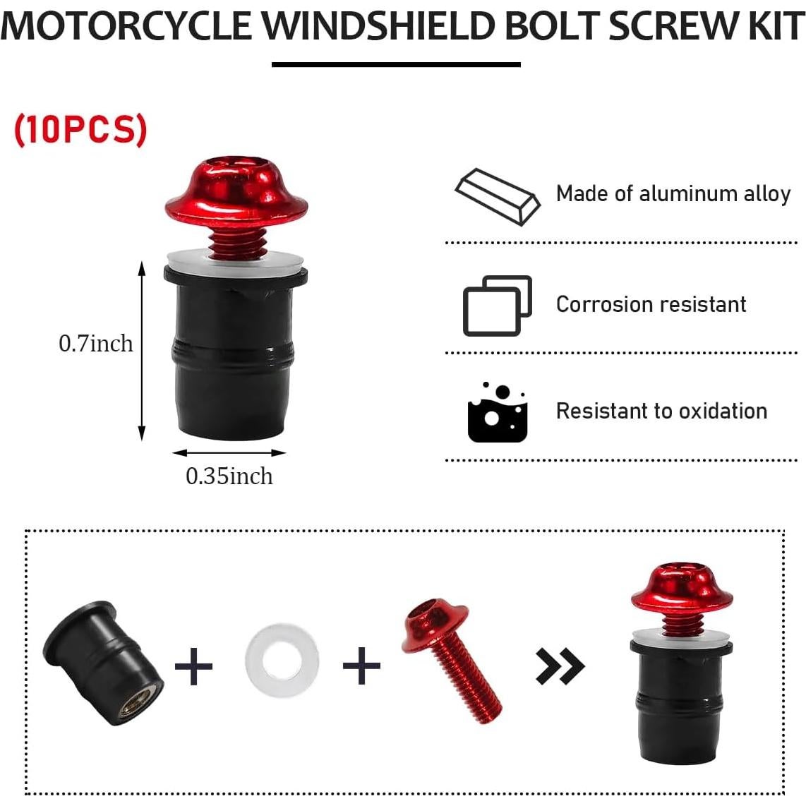 Kit de Tornillos de Parabrisas de Motocicleta KVAEY 10 PCS Rojo