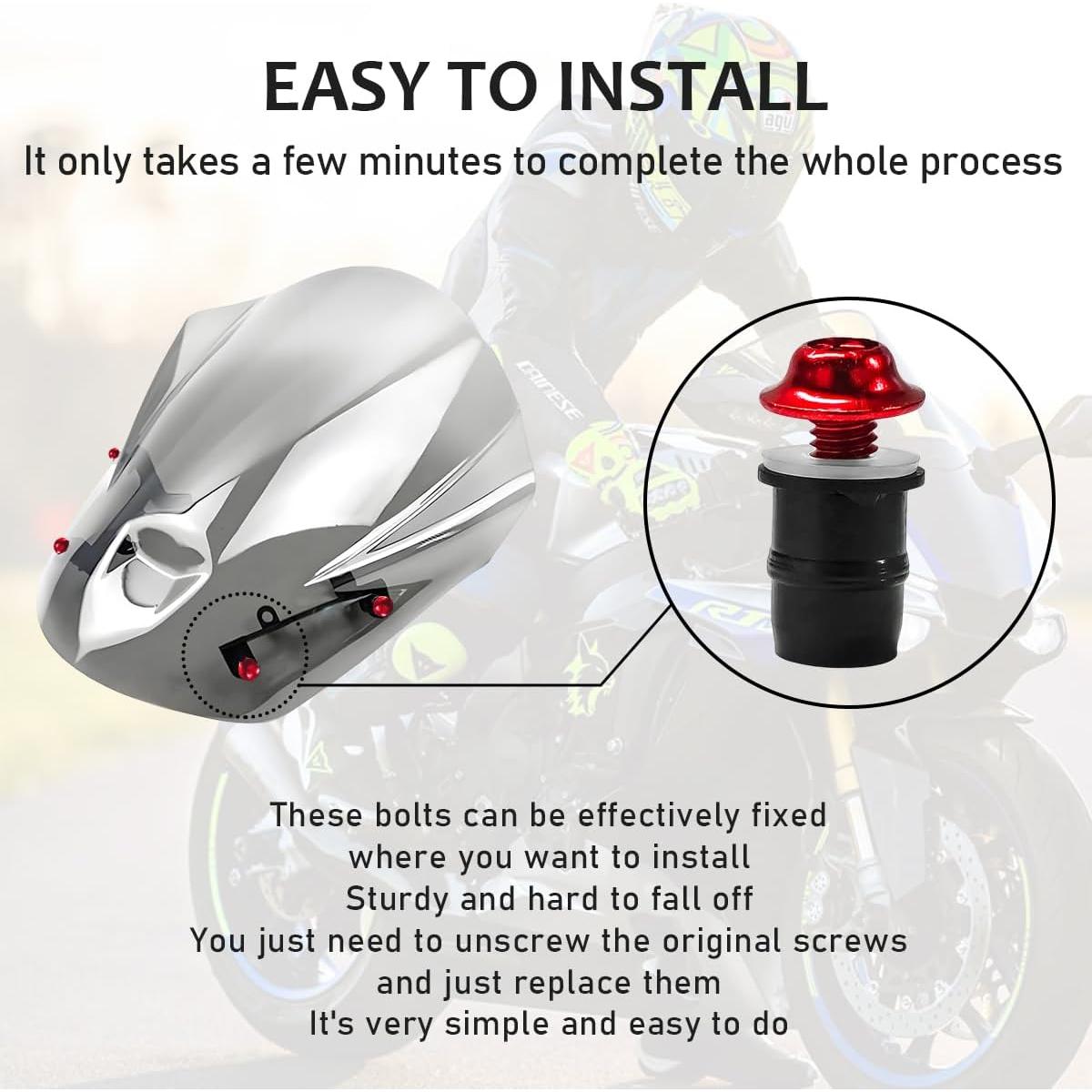 Kit de Tornillos de Parabrisas de Motocicleta KVAEY 10 PCS Rojo