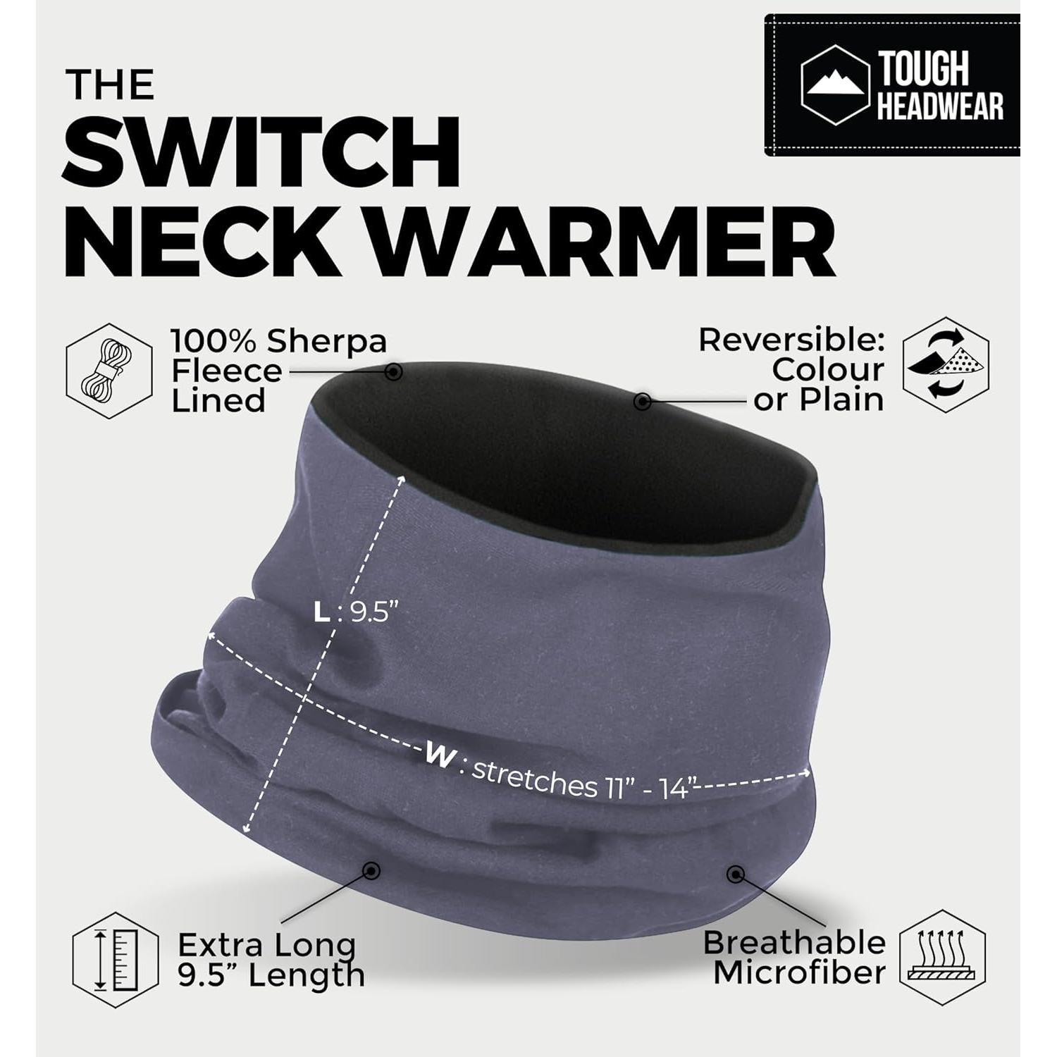 Gaiter de Cuello Reversible Tough Headwear - Forro Polar Gris