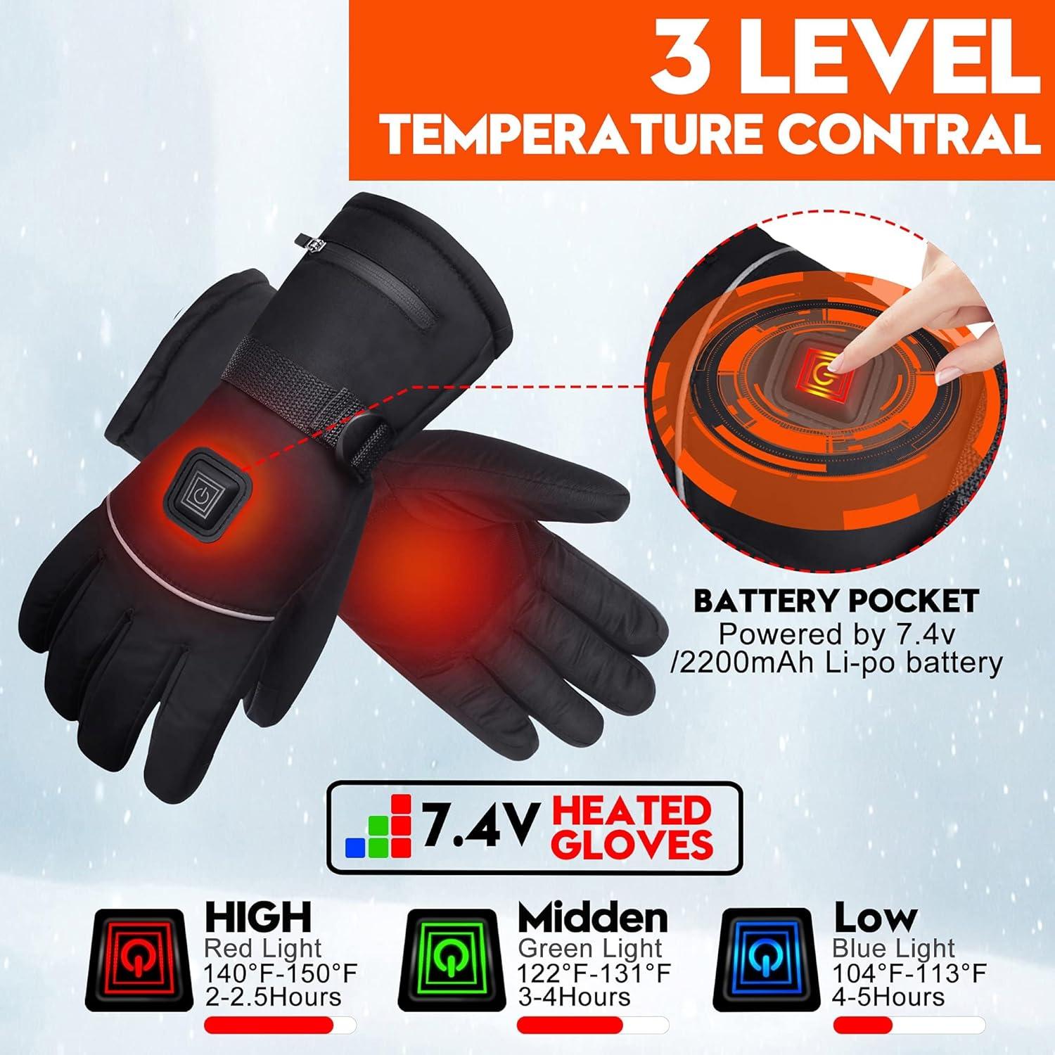 Spring Electric Rechargeable Battery Heated Gloves - Waterproof Touchscreen for Outdoor Sports, Hiking, Skiing, Running, Work
