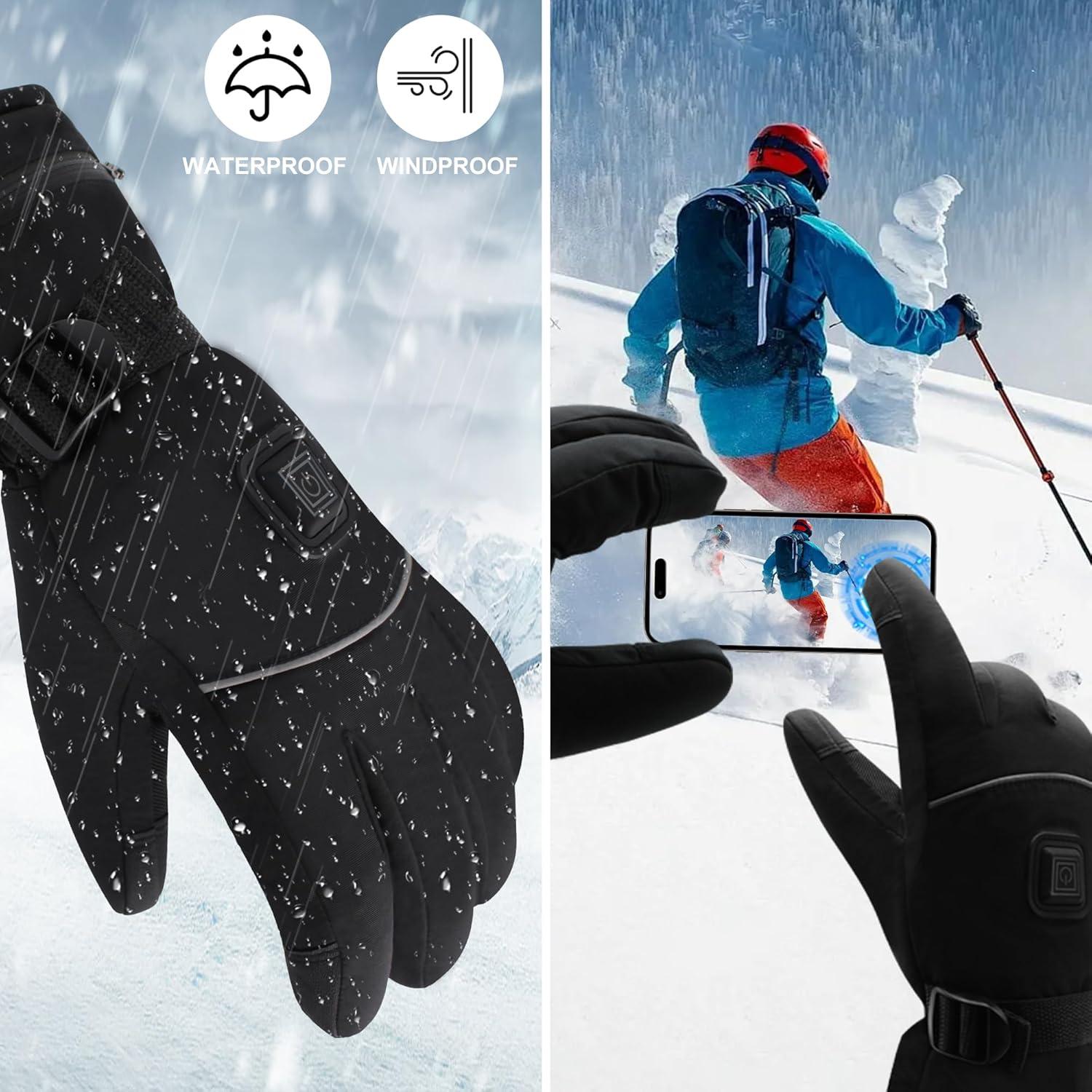 Spring Electric Rechargeable Battery Heated Gloves - Waterproof Touchscreen for Outdoor Sports, Hiking, Skiing, Running, Work