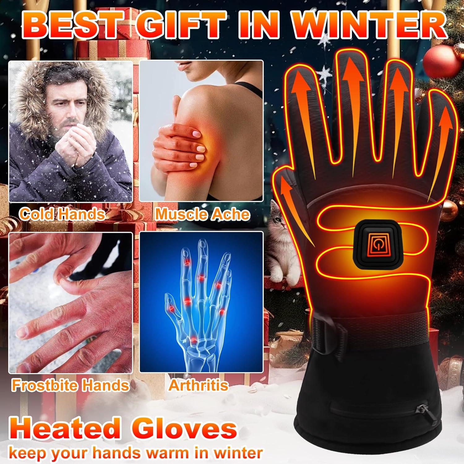 Spring Electric Rechargeable Battery Heated Gloves - Waterproof Touchscreen for Outdoor Sports, Hiking, Skiing, Running, Work