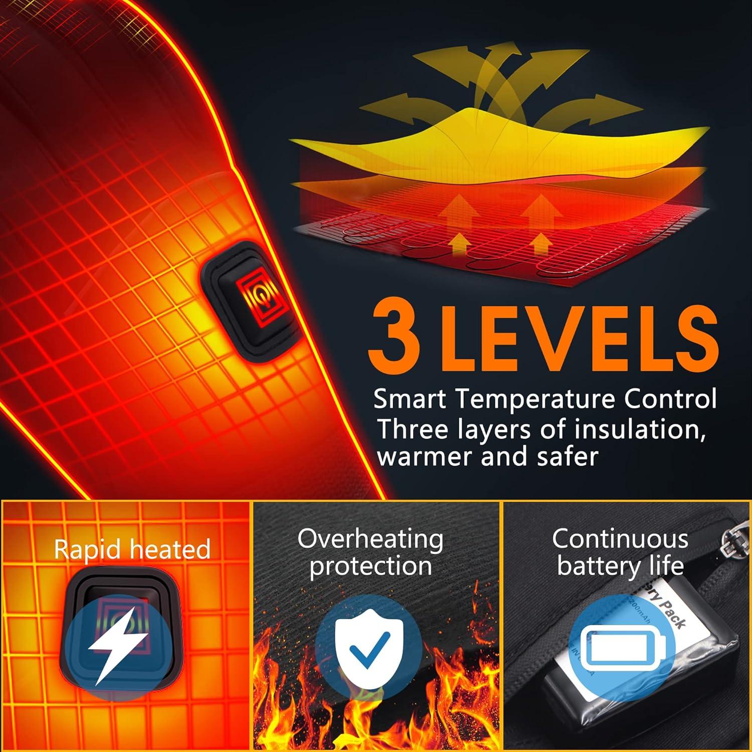 Spring Electric Rechargeable Battery Heated Gloves - Waterproof Touchscreen for Outdoor Sports, Hiking, Skiing, Running, Work