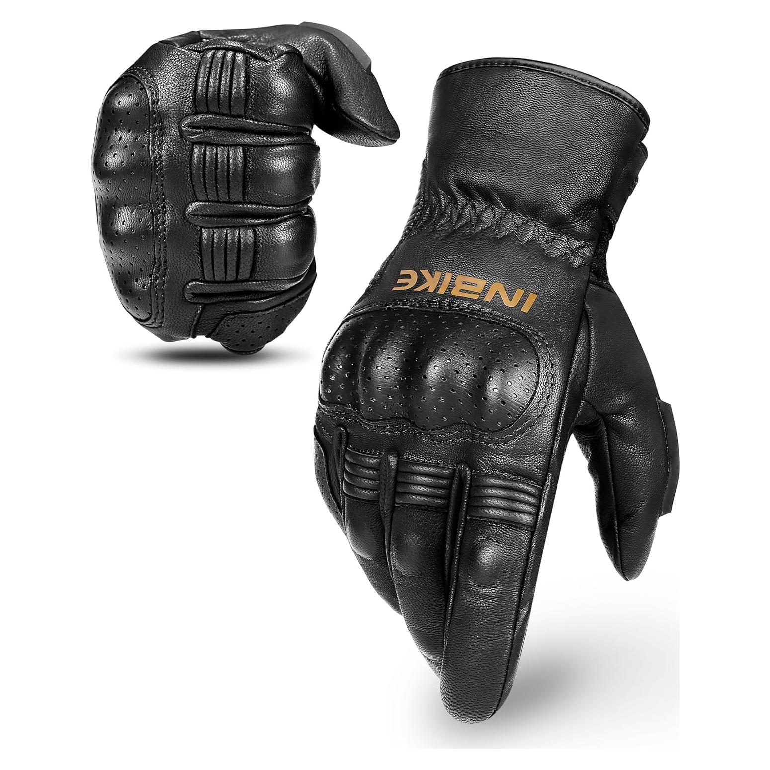 Guantes de Moto INBIKE Térmicos de Cuero Medianos Negros