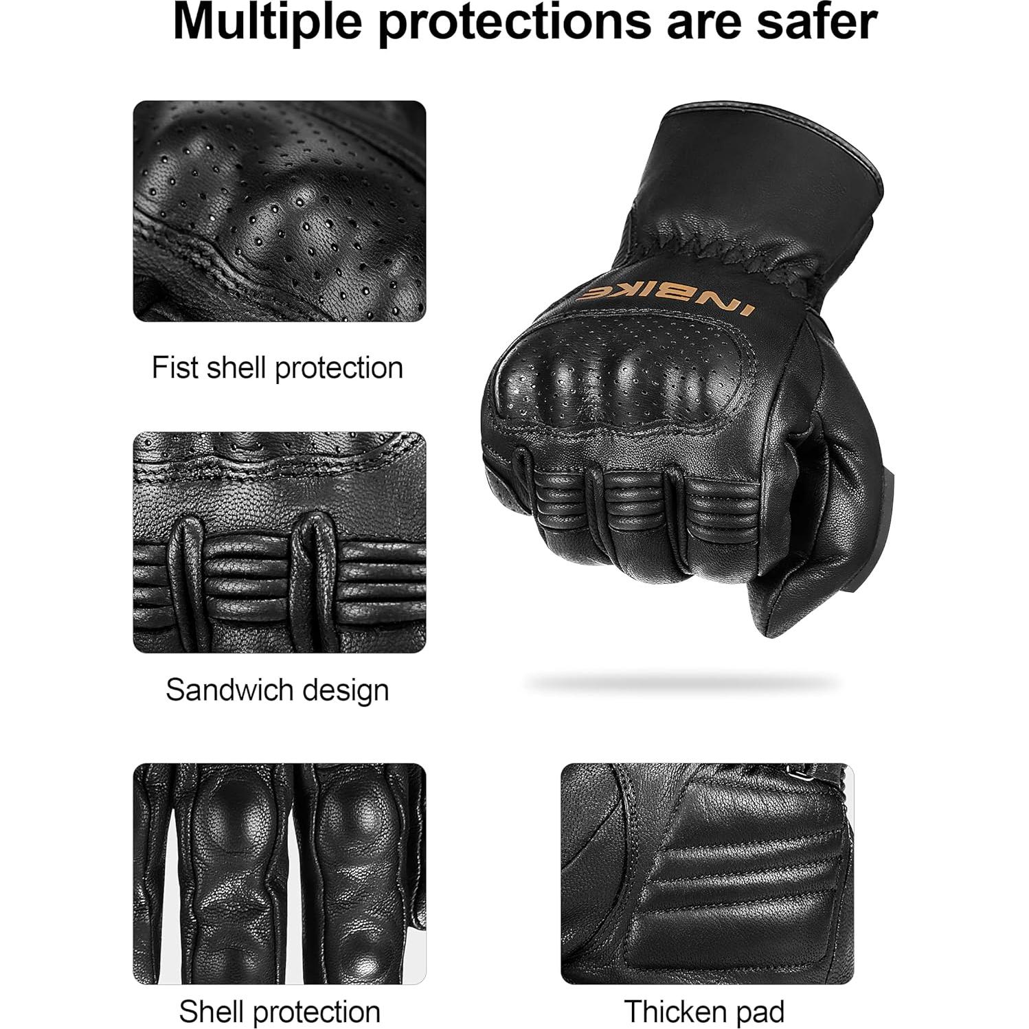 Guantes de Moto INBIKE Térmicos de Cuero Medianos Negros