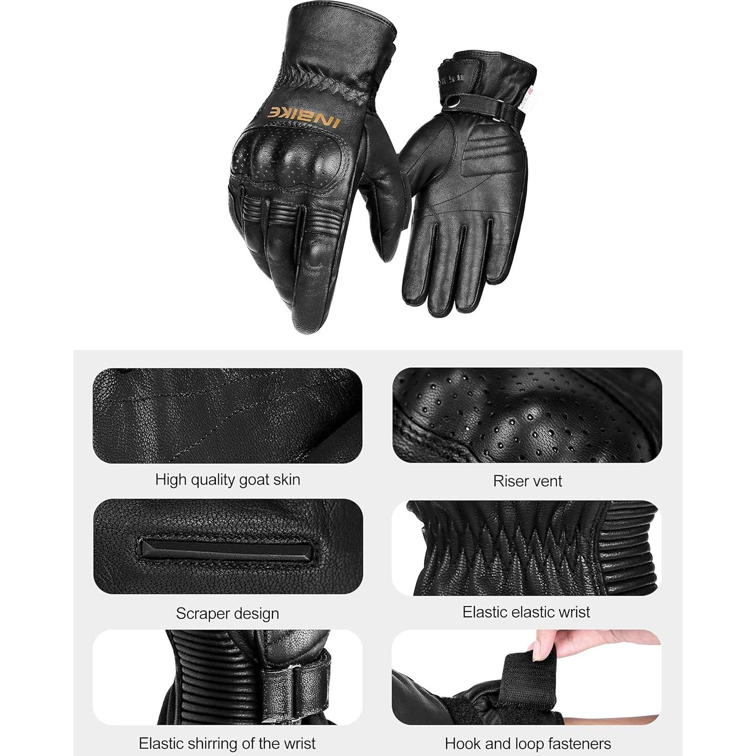 Guantes de Moto INBIKE Térmicos de Cuero Medianos Negros